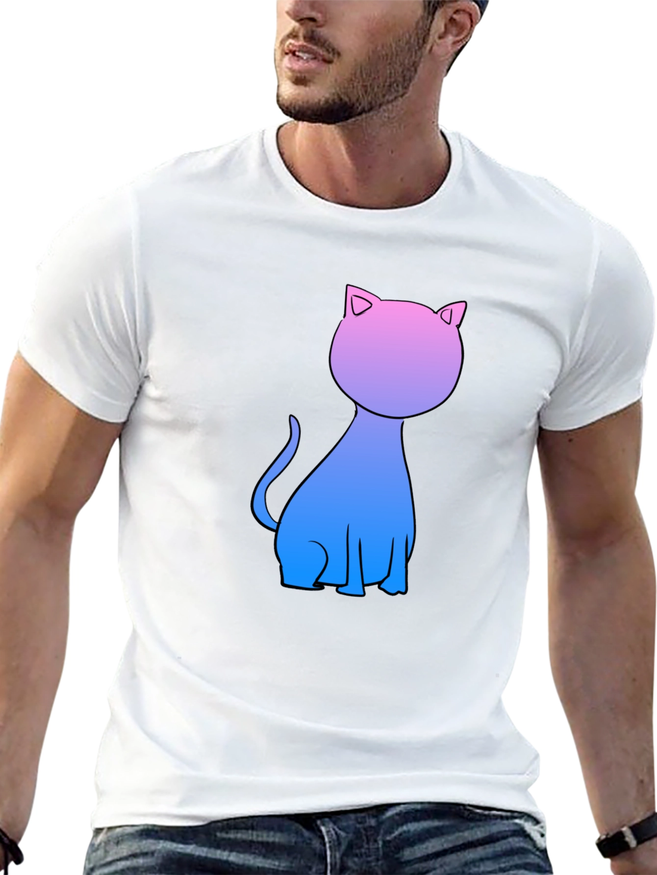 Gradient Cat Graphic Tee - Stylish Comfort