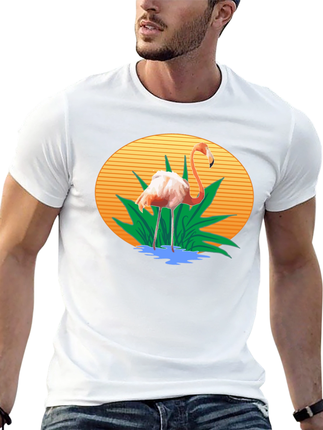 Flamingo Graphic Print Black T-Shirt