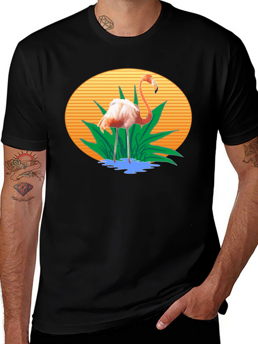 Flamingo Graphic Print Black T-Shirt