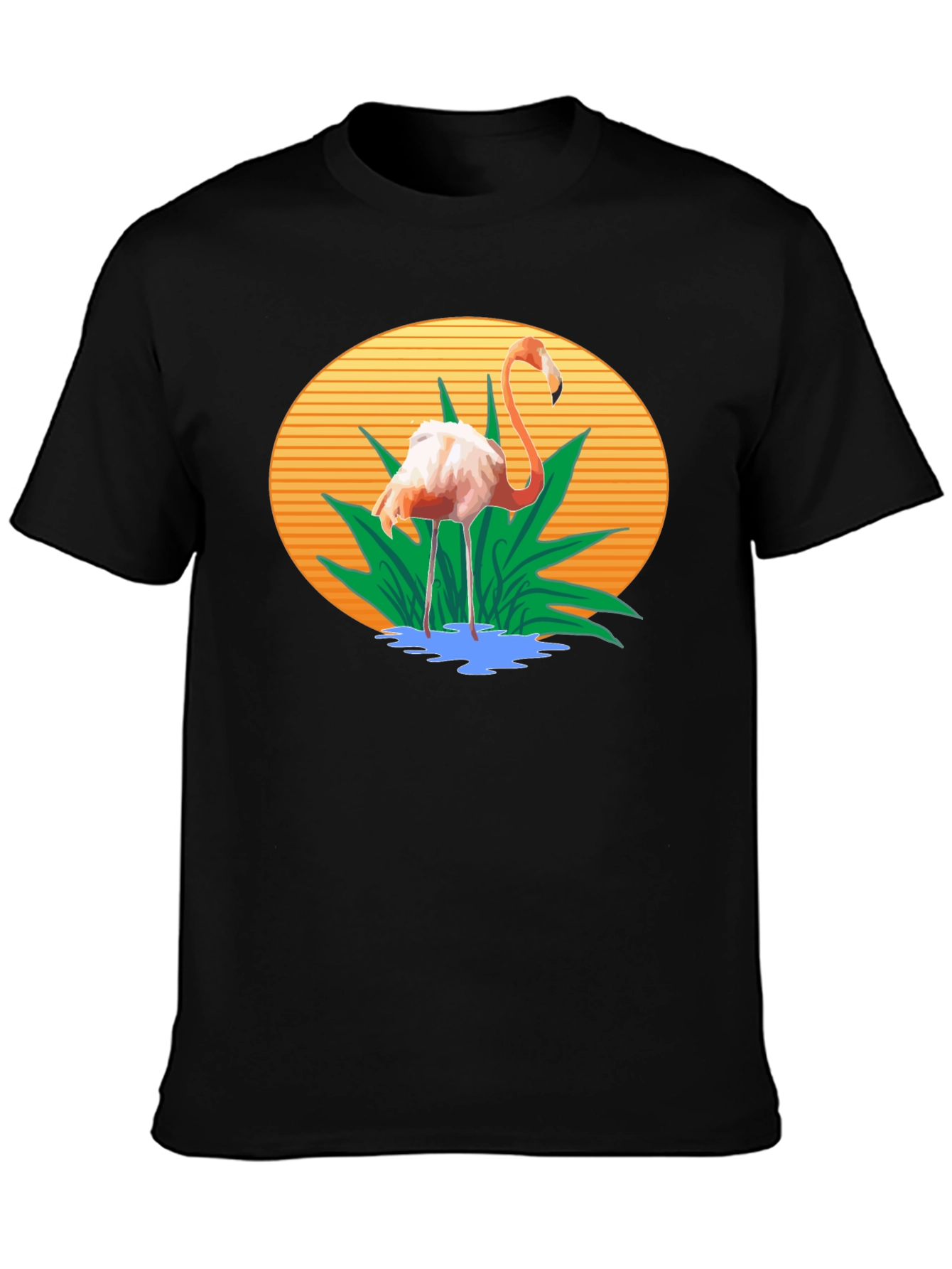 Flamingo Graphic Print Black T-Shirt