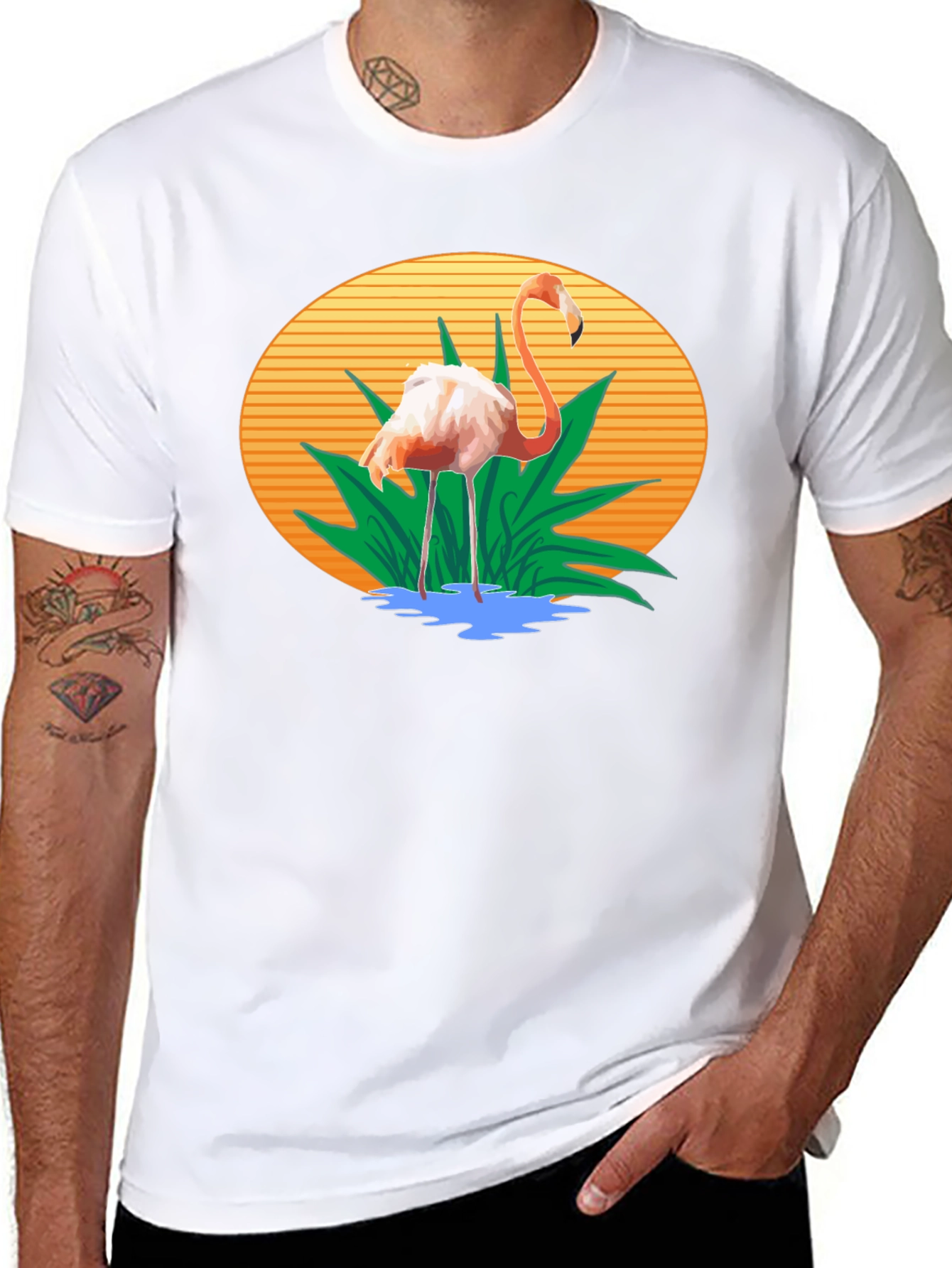 Flamingo Graphic Print Black T-Shirt