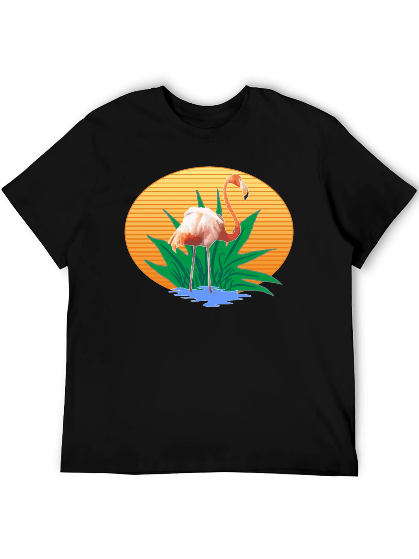 Flamingo Graphic Print Black T-Shirt
