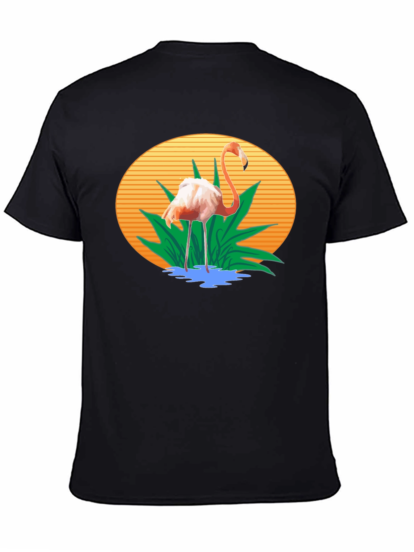 Flamingo Graphic Print Black T-Shirt
