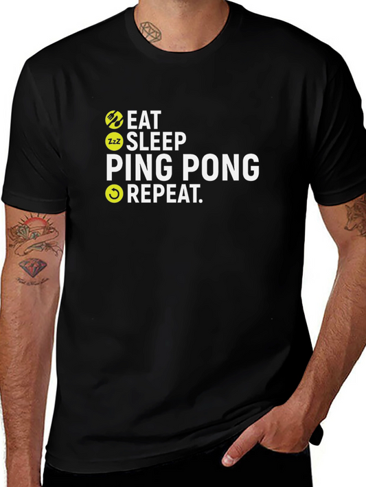 Eat Sleep Ping Pong Repeat T-Shirt - Black Cotton Tee