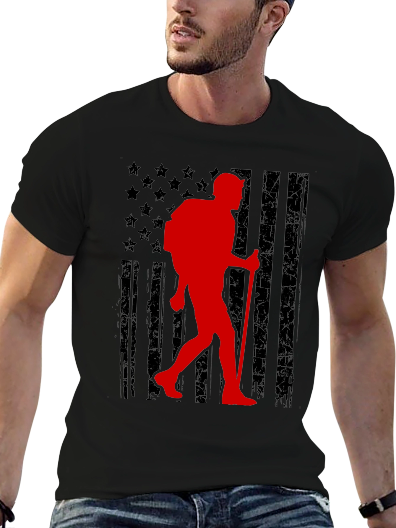 Hiking Patriot T-Shirt - American Flag Hiker