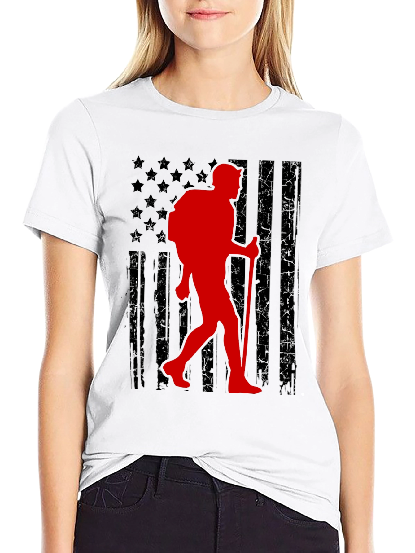Hiking Patriot T-Shirt - American Flag Hiker