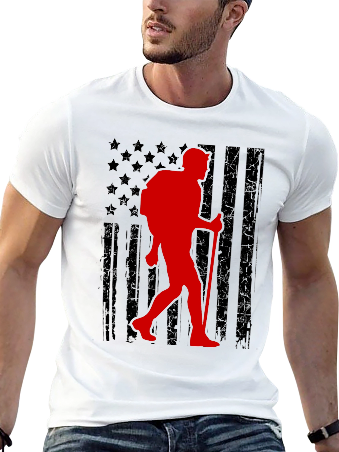 Hiking Patriot T-Shirt - American Flag Hiker