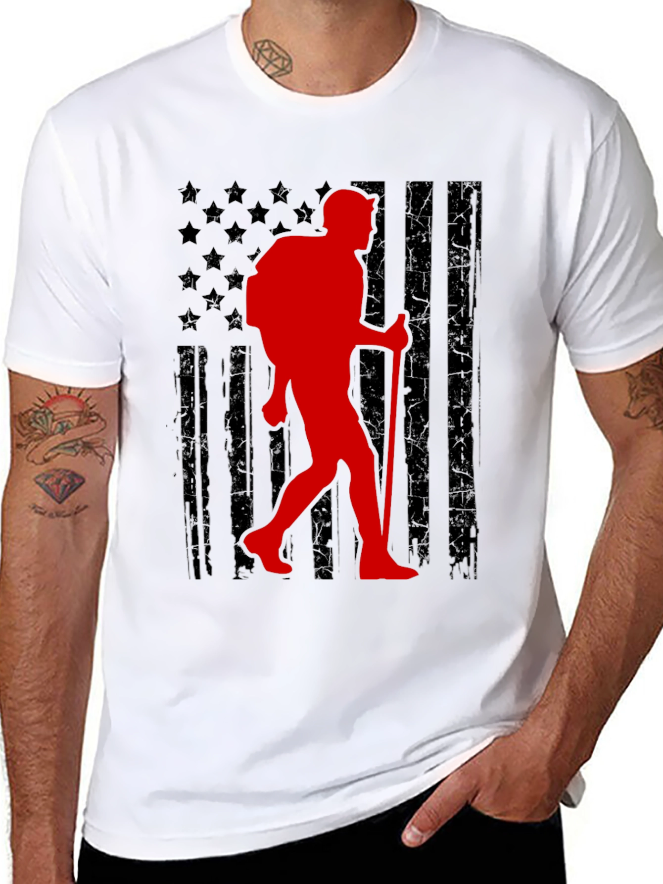 Hiking Patriot T-Shirt - American Flag Hiker