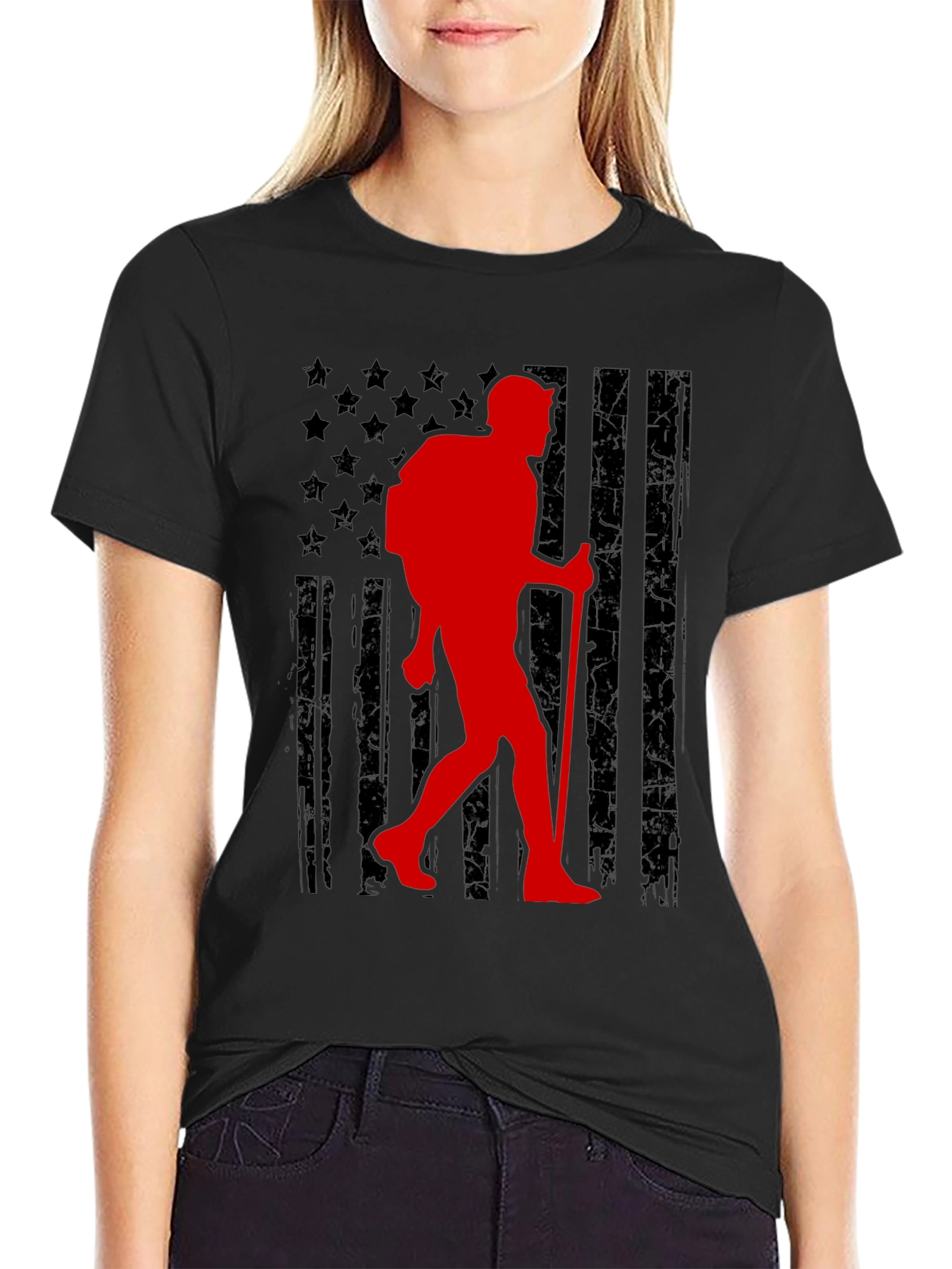 Hiking Patriot T-Shirt - American Flag Hiker