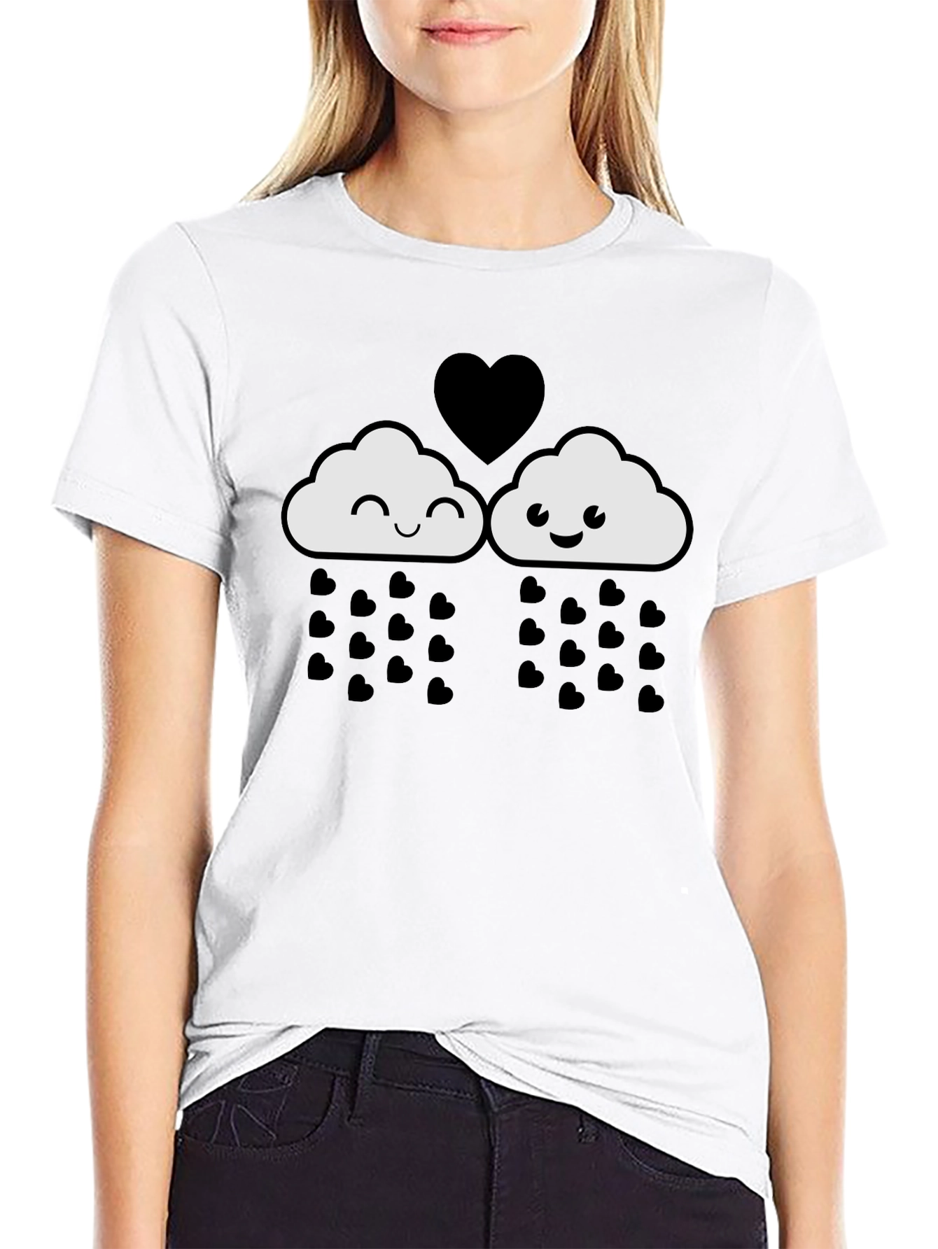 Cute Cloud Heart Rain Graphic T-Shirt
