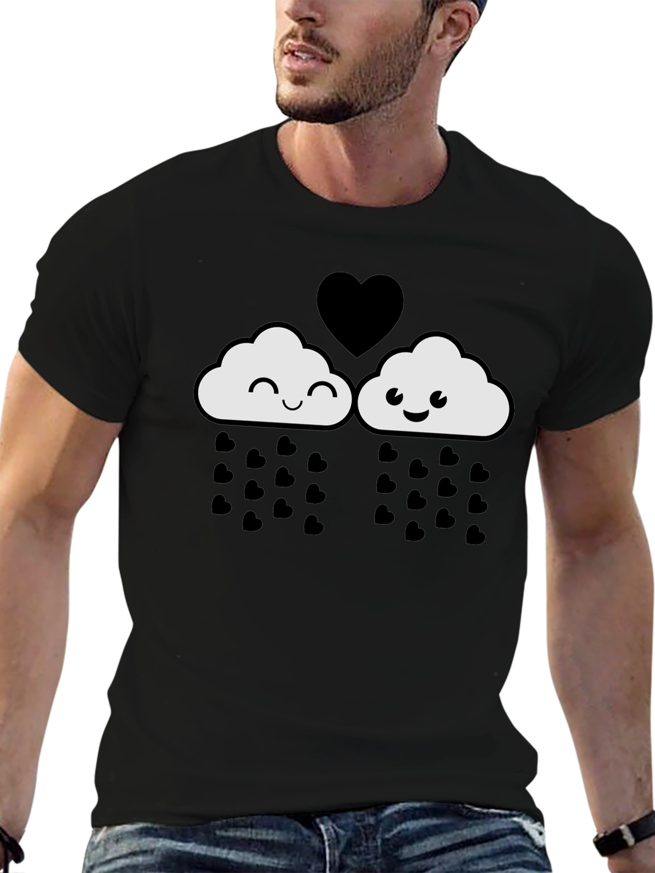 Cute Cloud Heart Rain Graphic T-Shirt
