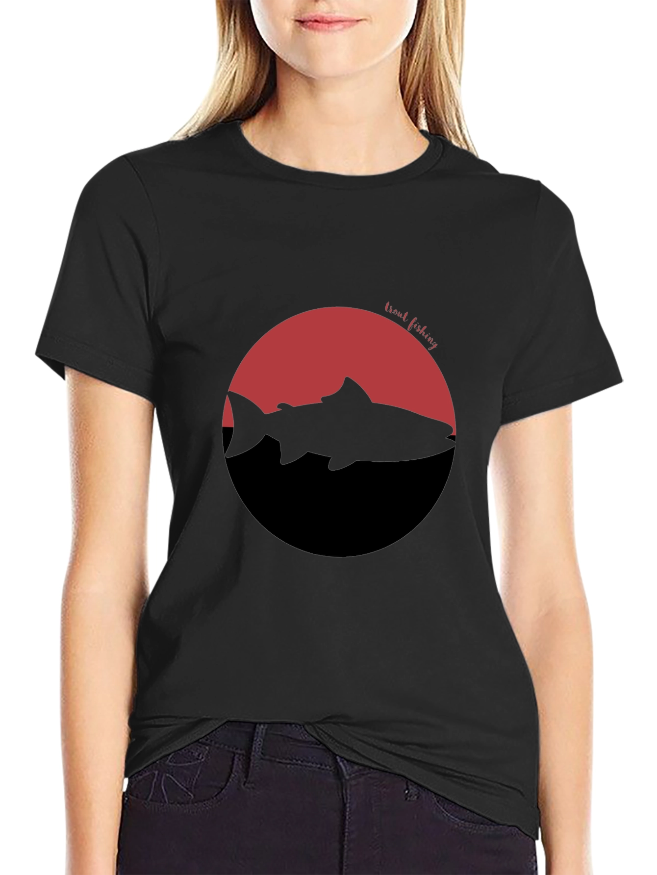 Trout Fishing Graphic T-Shirt - Black