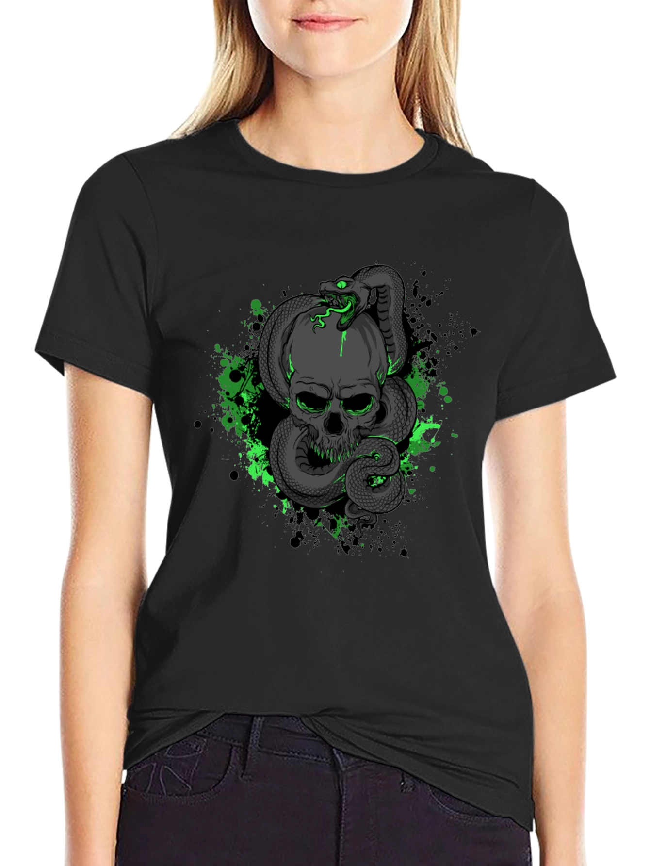 Skull & Snake Graphic Black T-Shirt