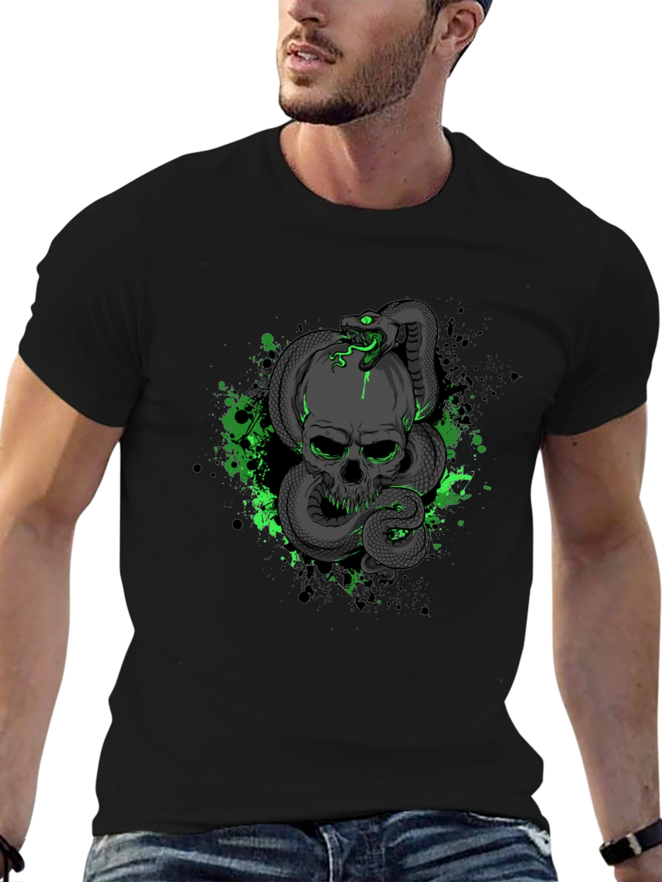 Skull & Snake Graphic Black T-Shirt