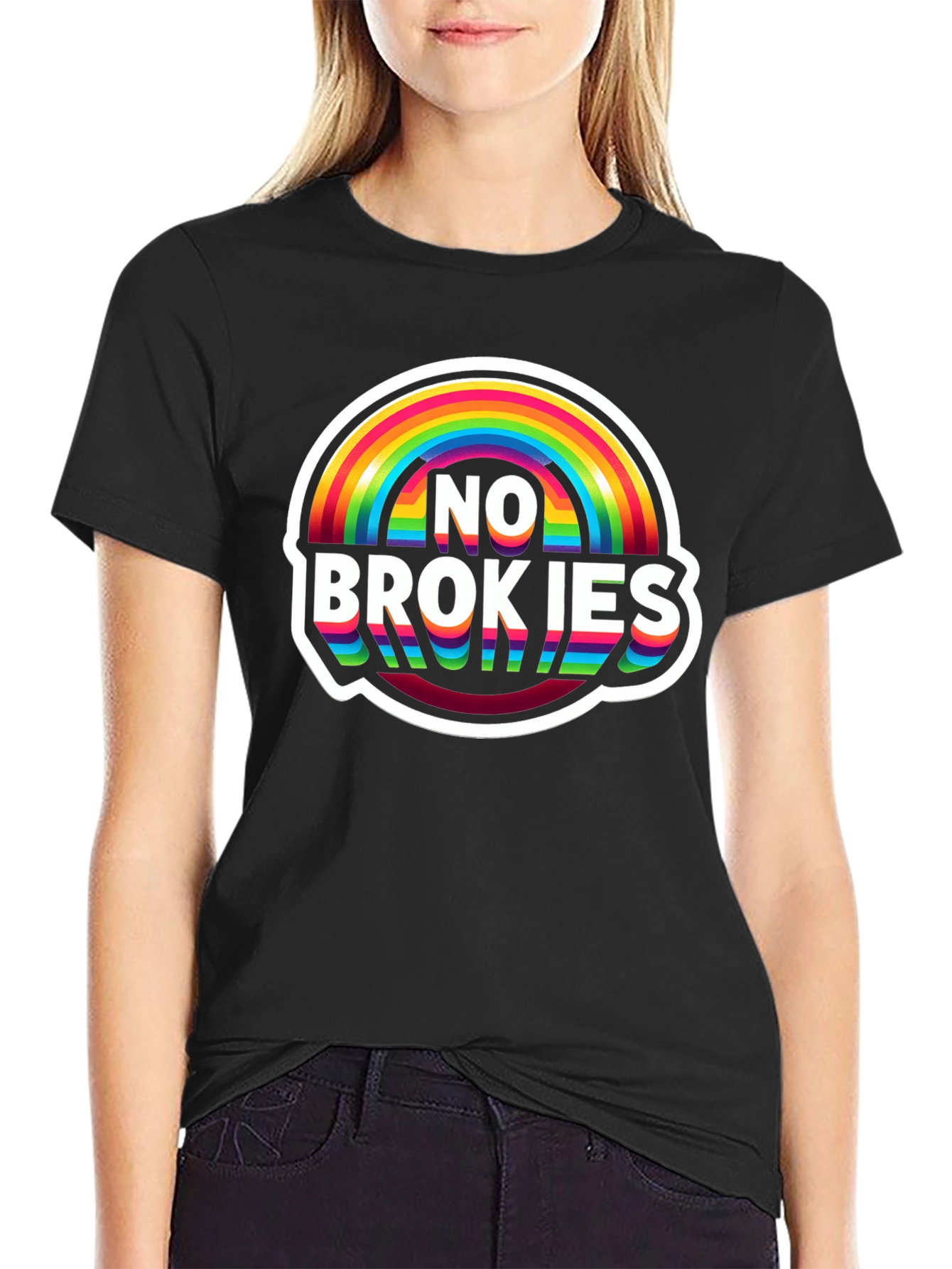 No Brokies Rainbow Graphic Tee - Premium Comfort