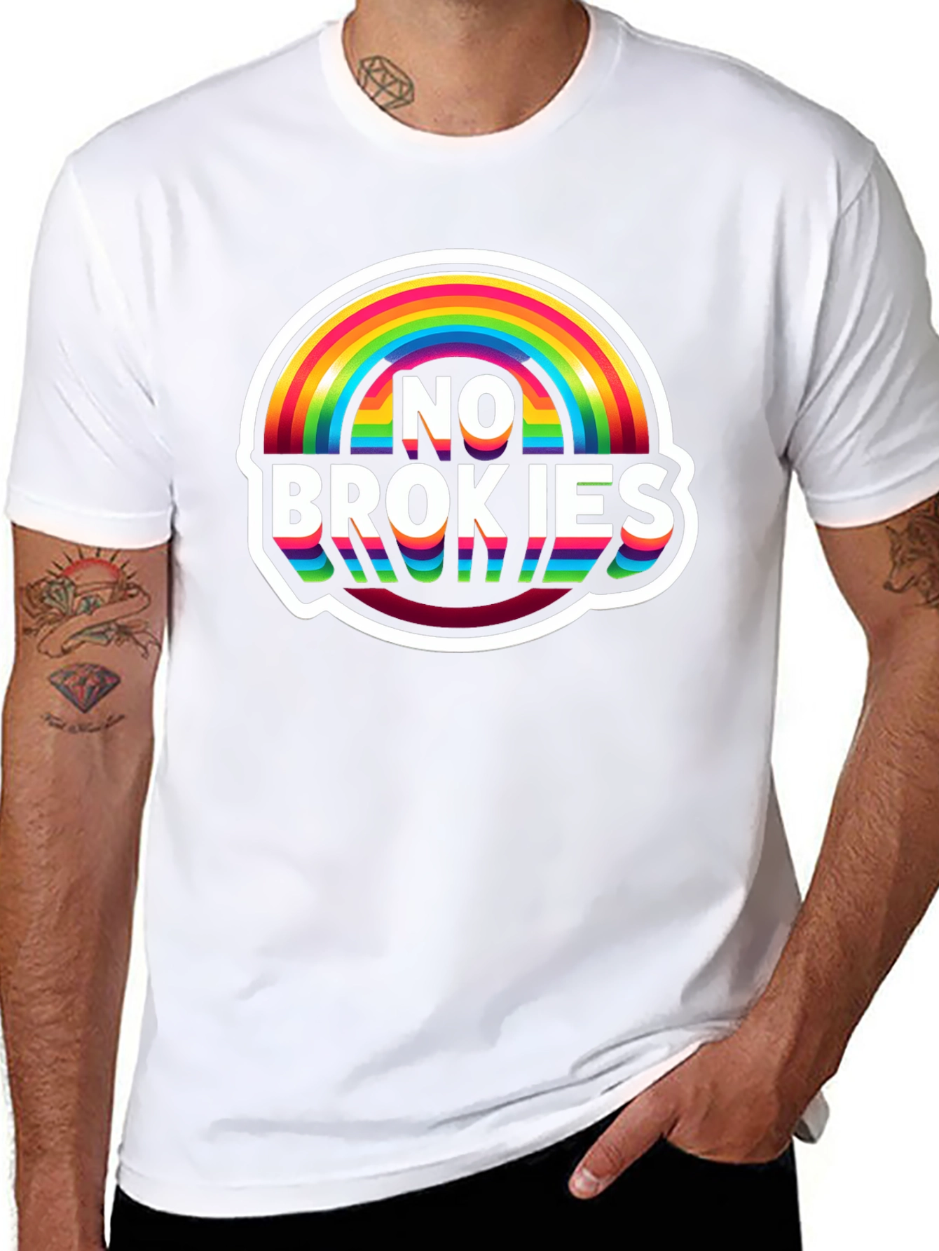 No Brokies Rainbow Graphic Tee - Premium Comfort