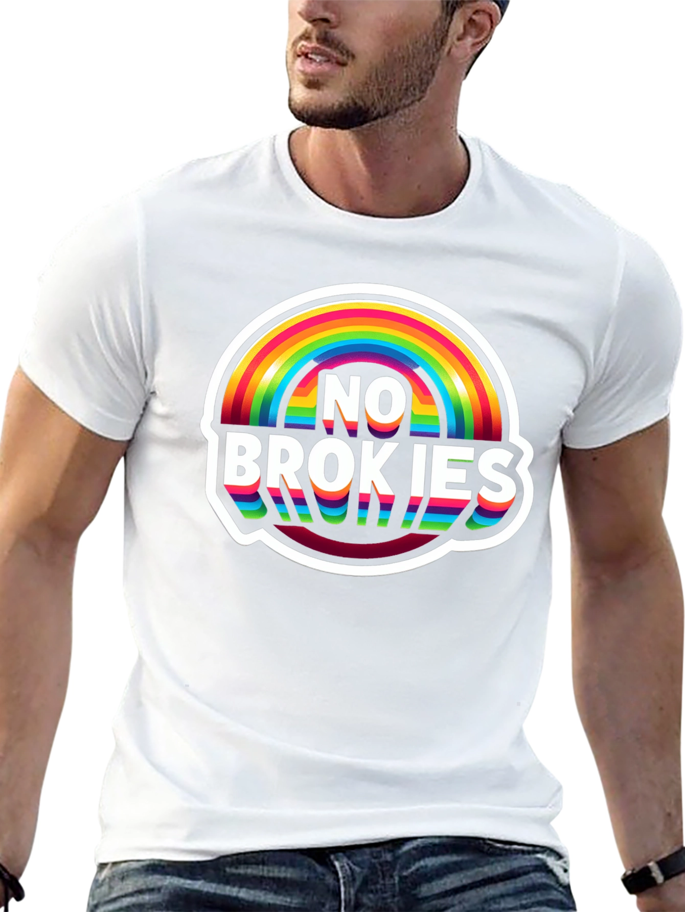 No Brokies Rainbow Graphic Tee - Premium Comfort