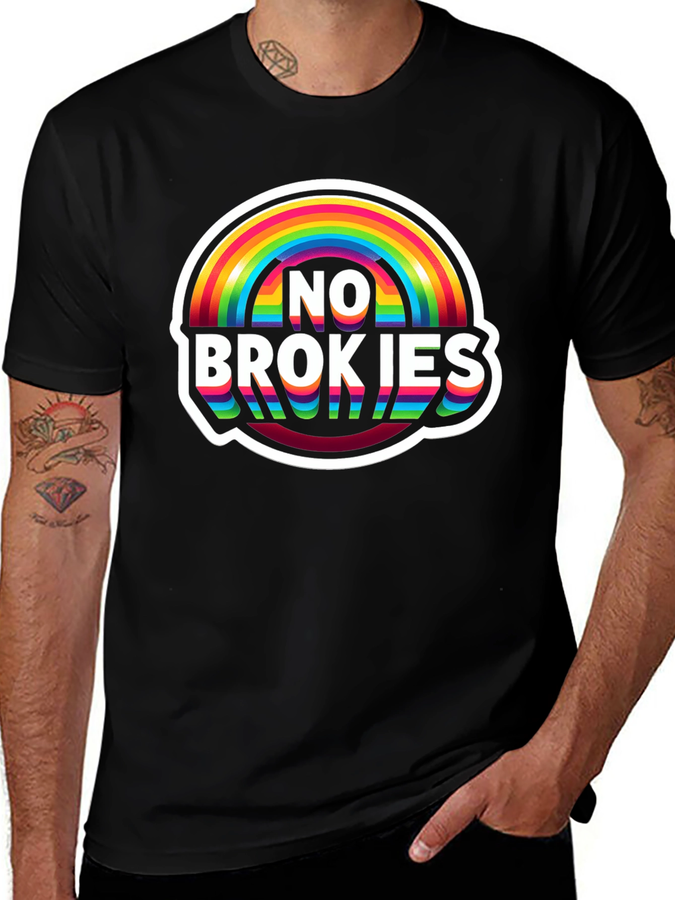 No Brokies Rainbow Graphic Tee - Premium Comfort