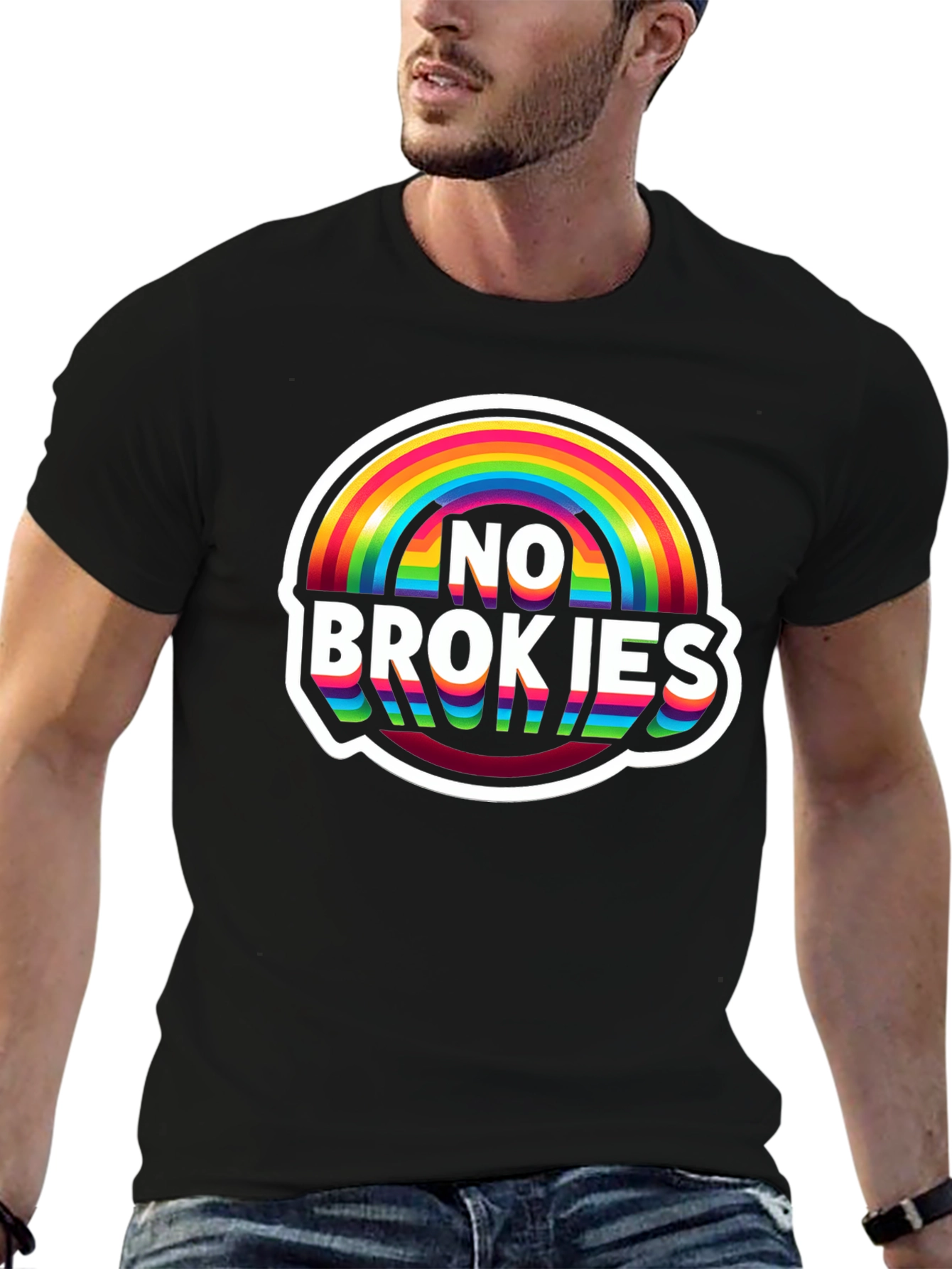 No Brokies Rainbow Graphic Tee - Premium Comfort