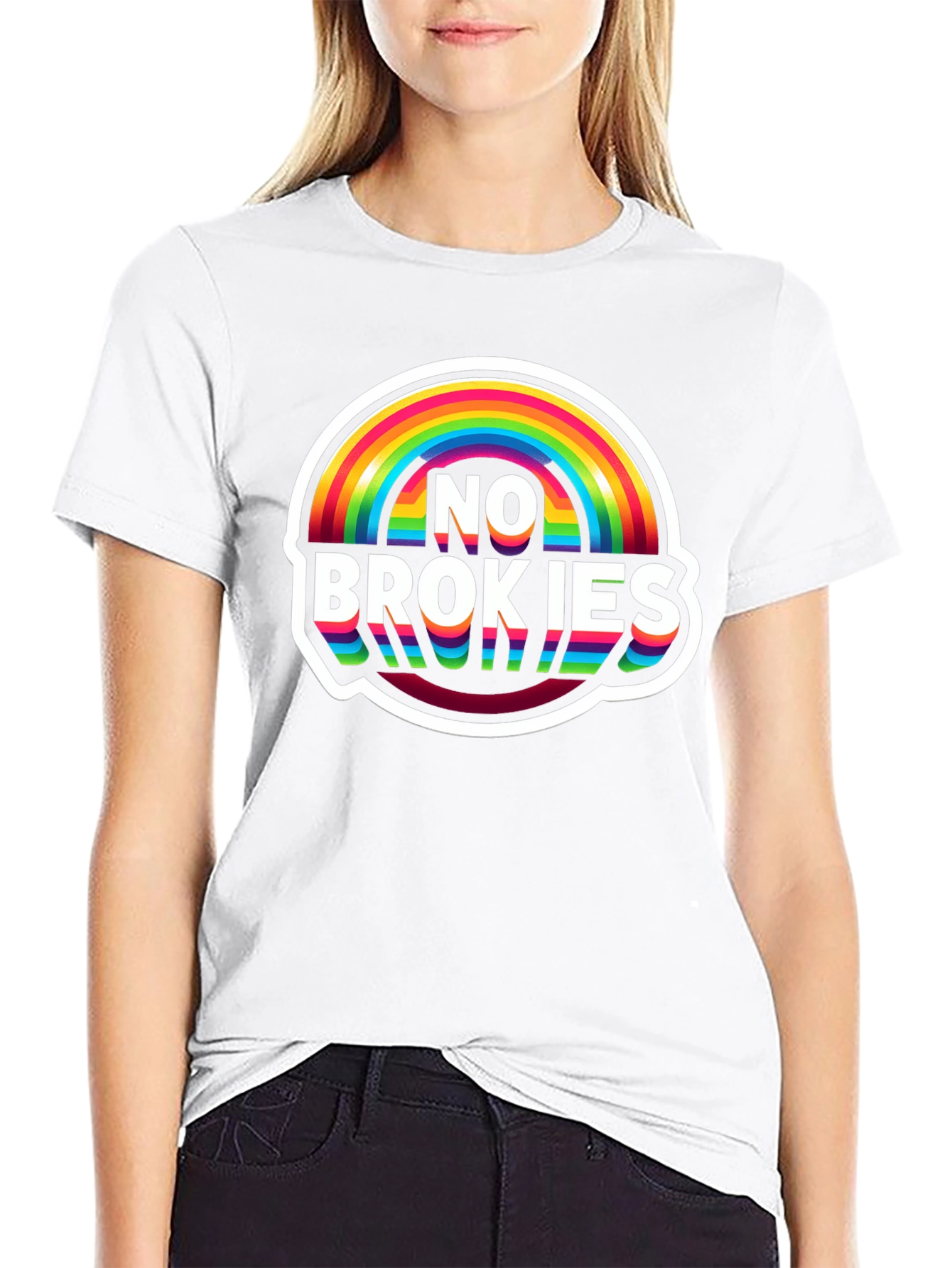No Brokies Rainbow Graphic Tee - Premium Comfort