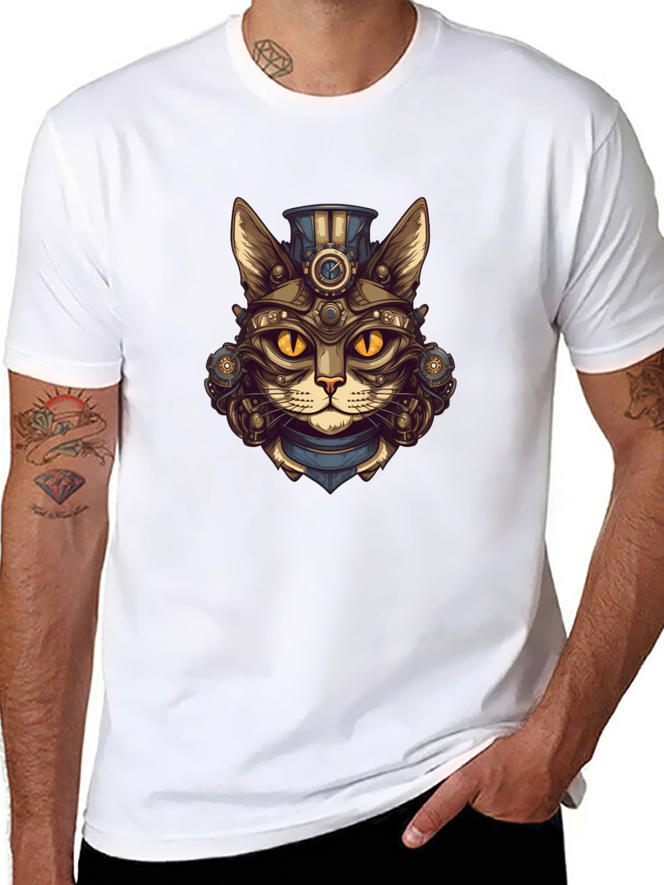 Steampunk Cat Graphic Tee - Unique Design