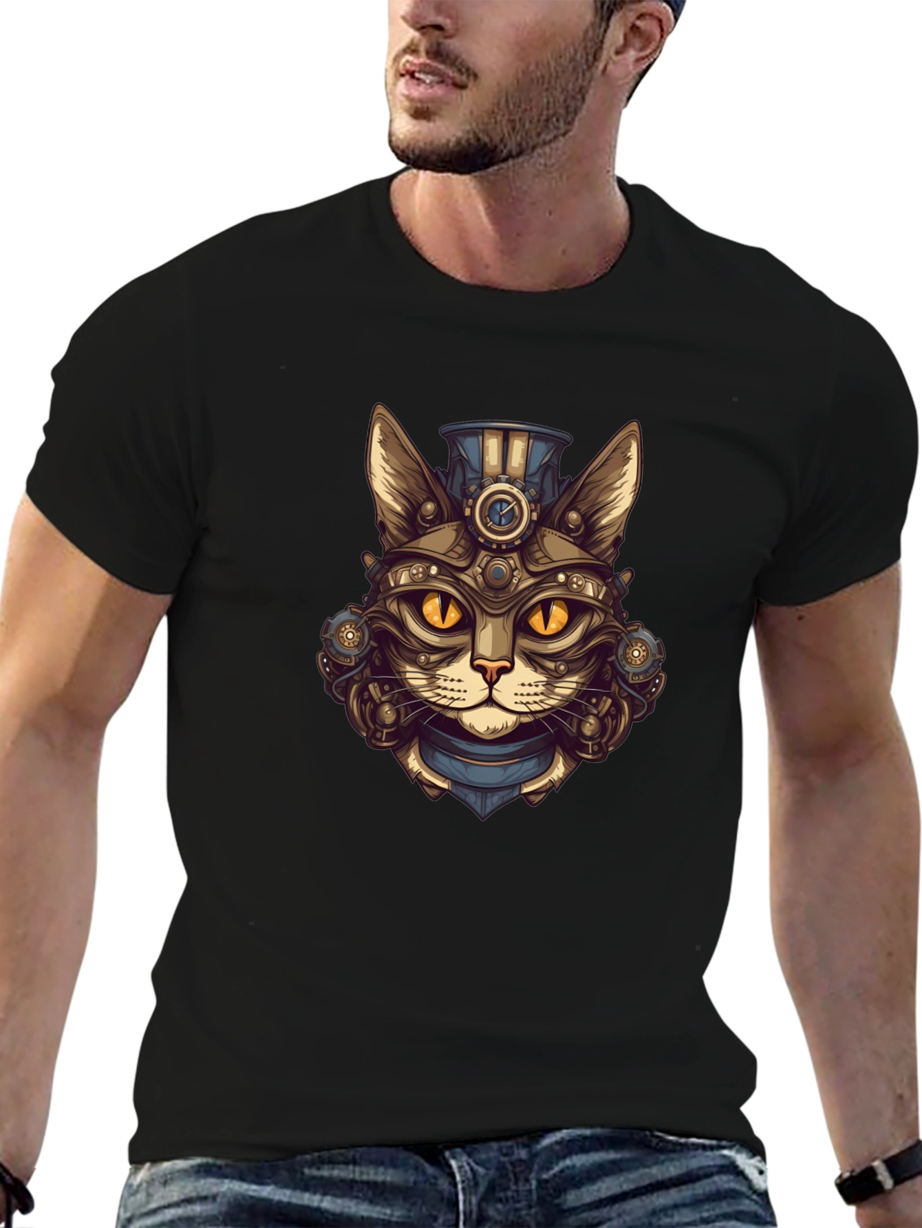 Steampunk Cat Graphic Tee - Unique Design