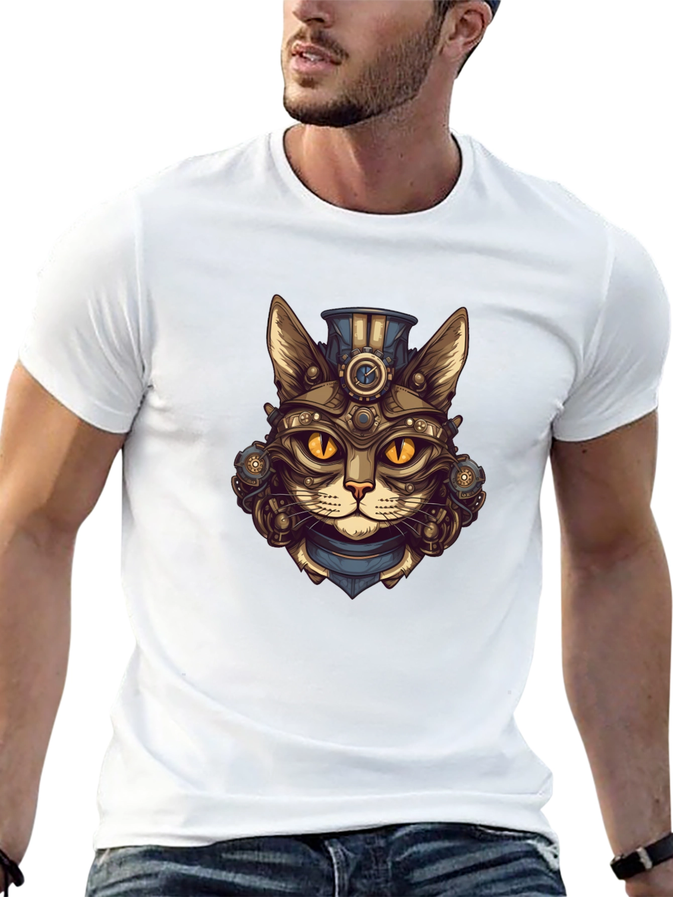 Steampunk Cat Graphic Tee - Unique Design
