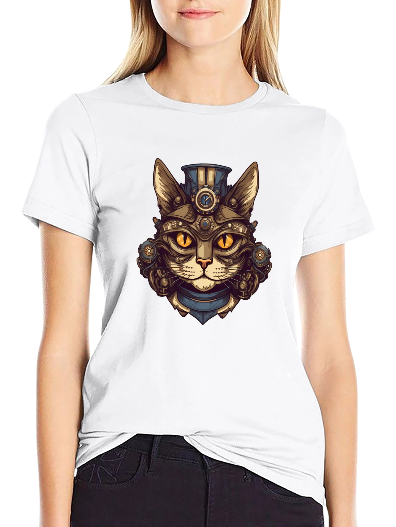 Steampunk Cat Graphic Tee - Unique Design