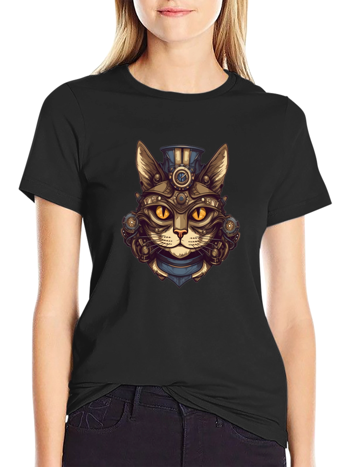 Steampunk Cat Graphic Tee - Unique Design