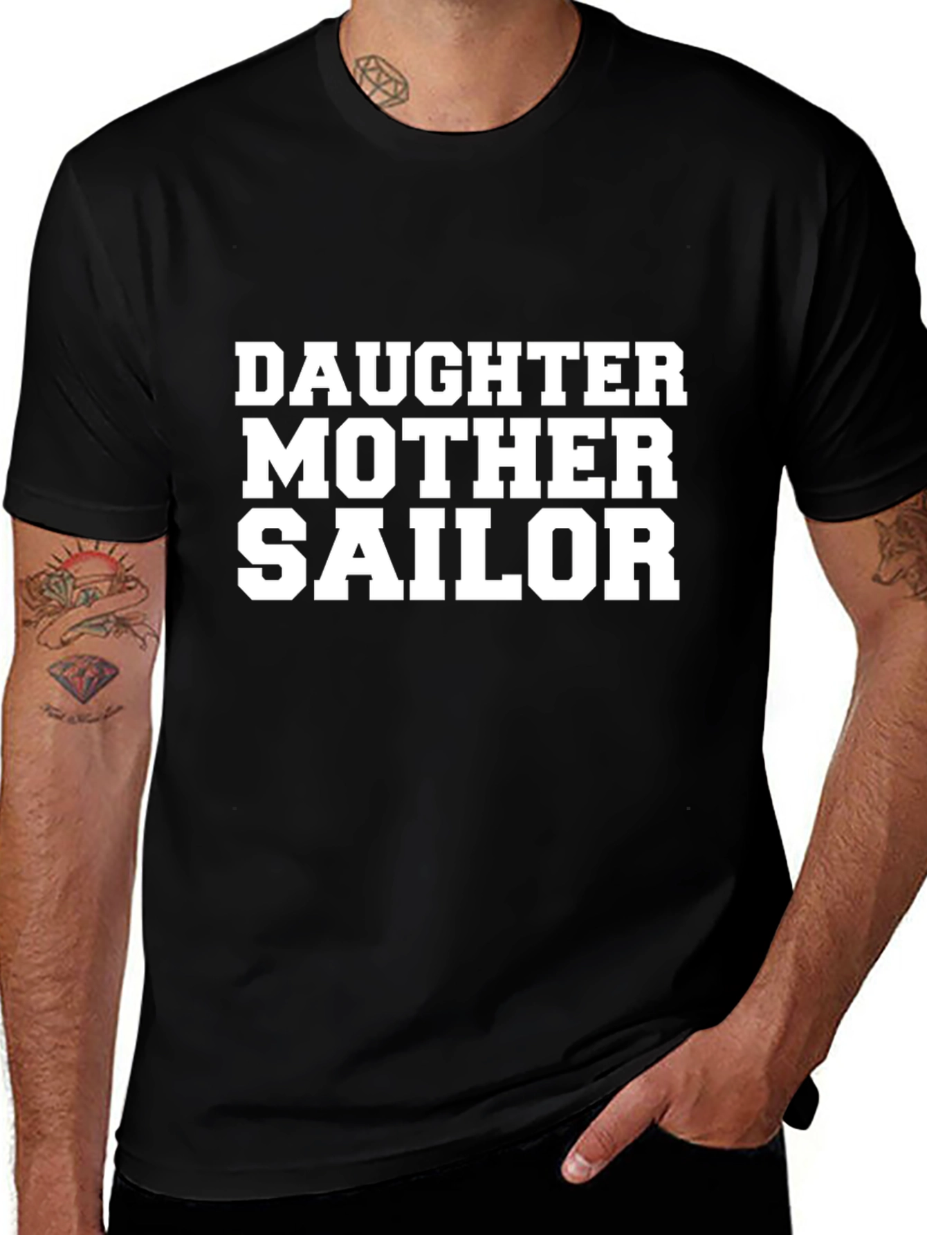Daughter Mother Sailor T-Shirt - Black Crew Neck