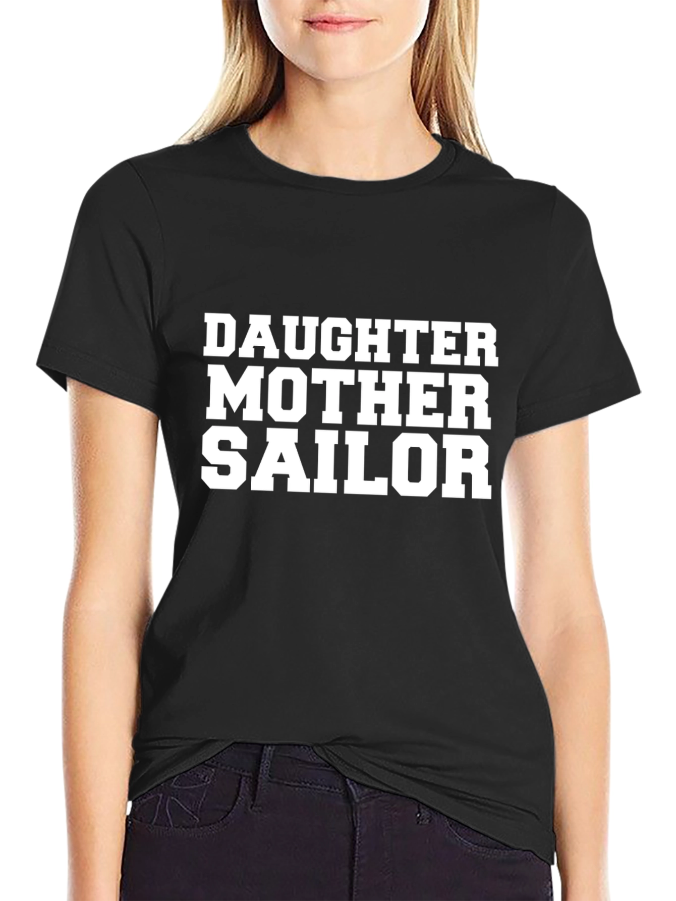 Daughter Mother Sailor T-Shirt - Black Crew Neck