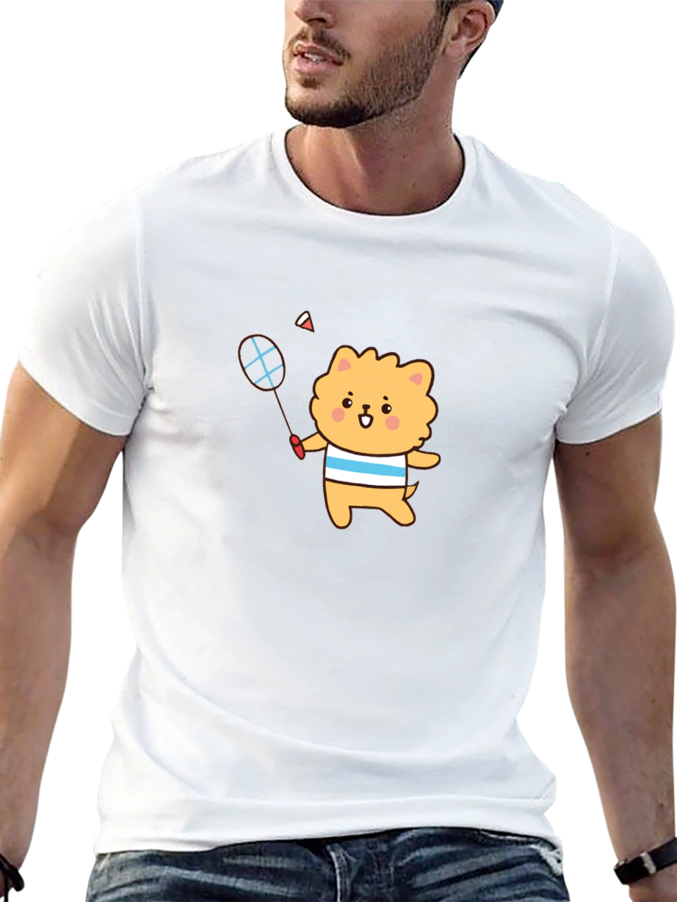 Cute Cartoon Dog Badminton T-Shirt