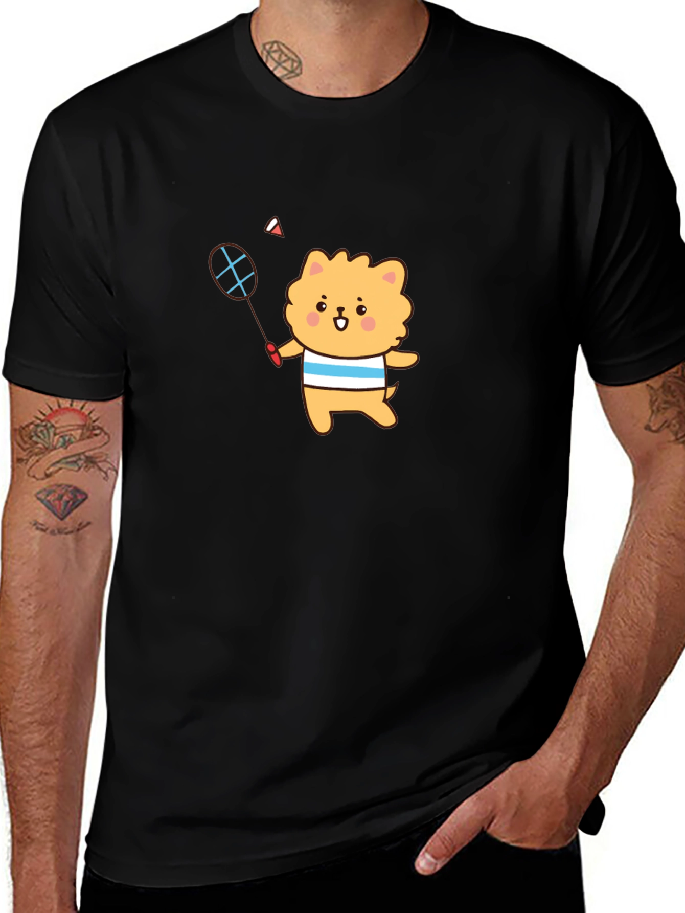 Cute Cartoon Dog Badminton T-Shirt