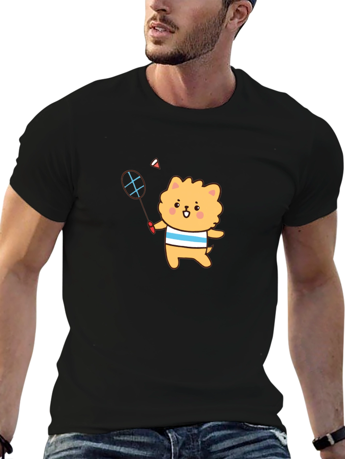 Cute Cartoon Dog Badminton T-Shirt