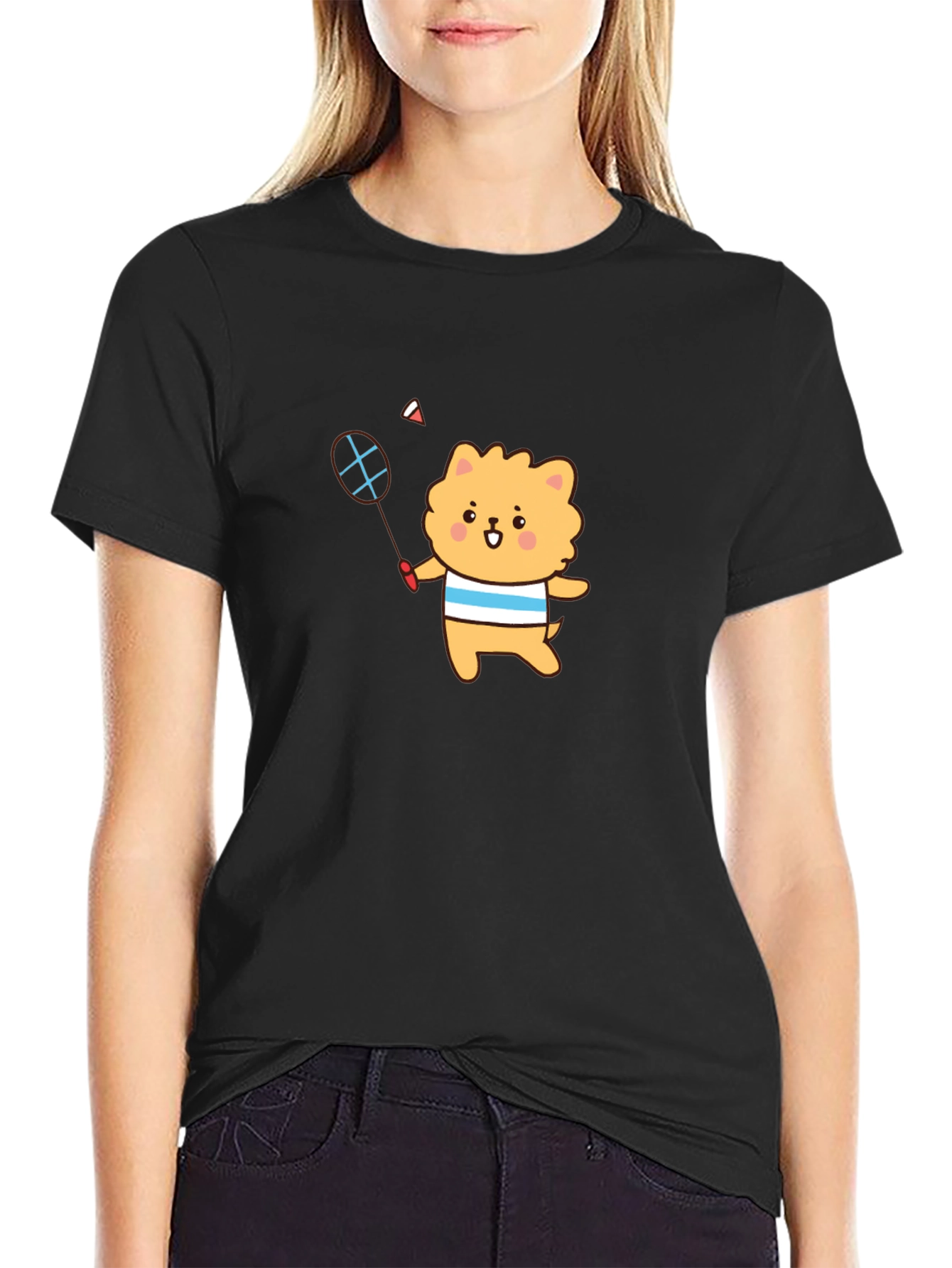 Cute Cartoon Dog Badminton T-Shirt
