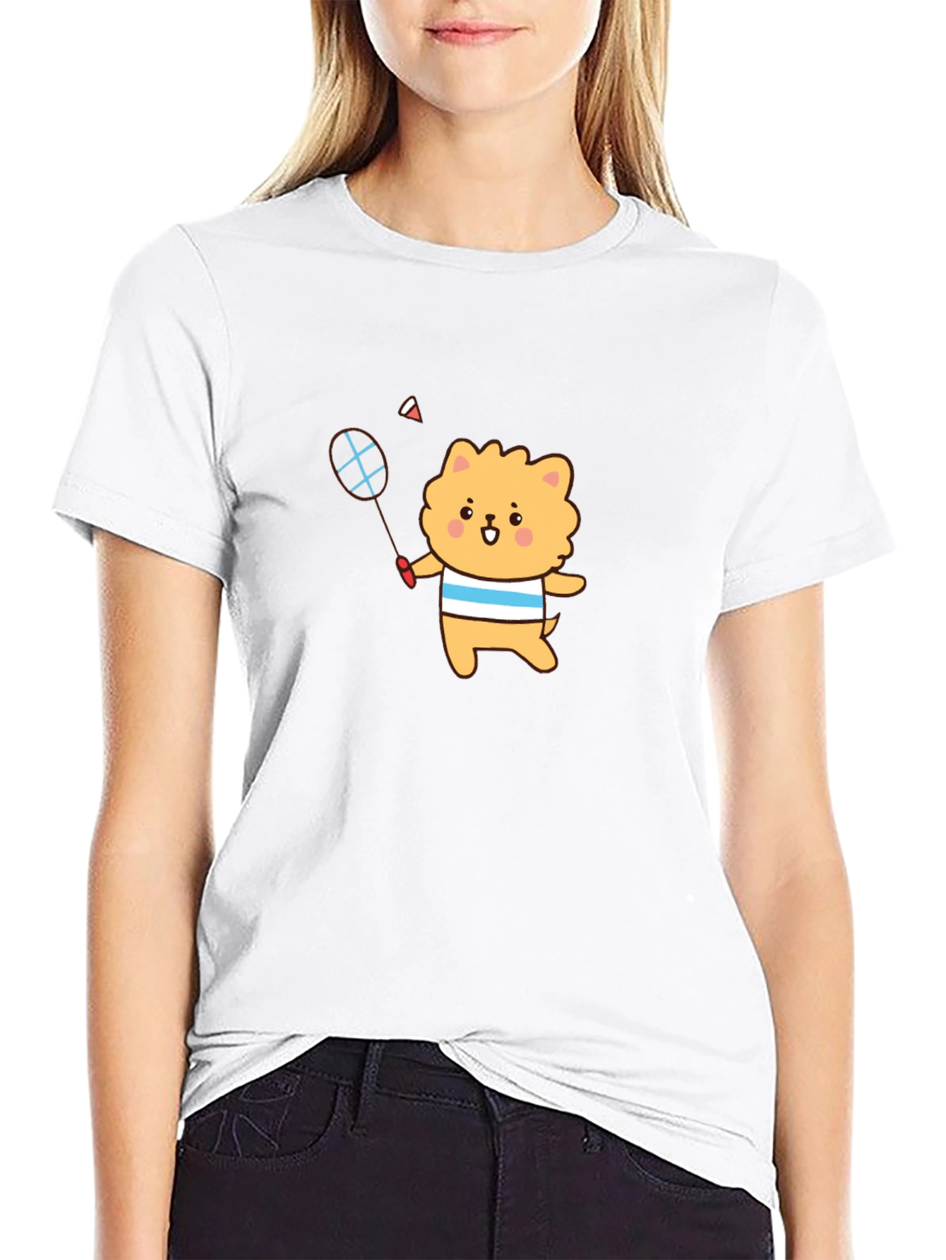 Cute Cartoon Dog Badminton T-Shirt