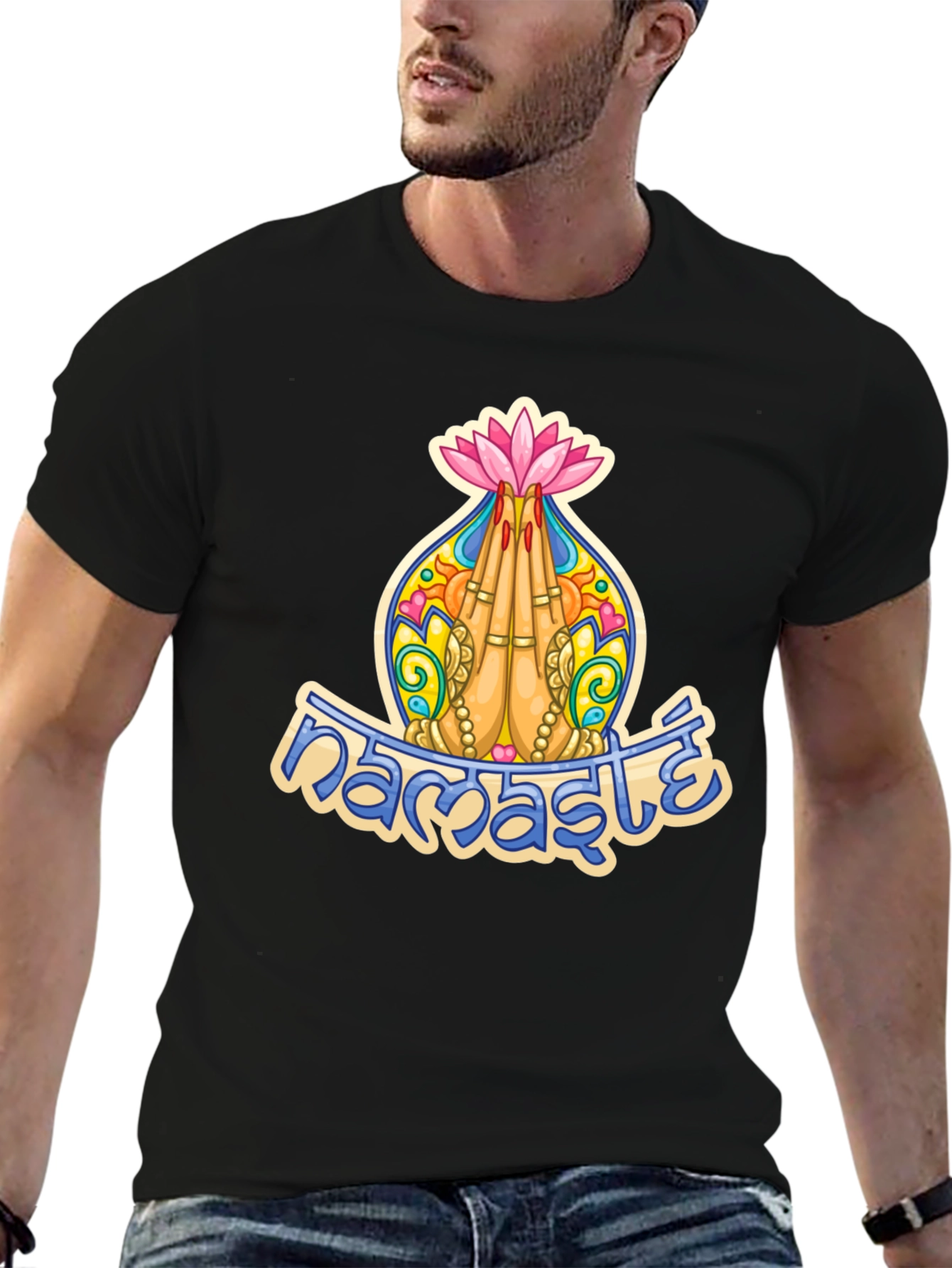 Namaste Lotus Hands Graphic T-Shirt