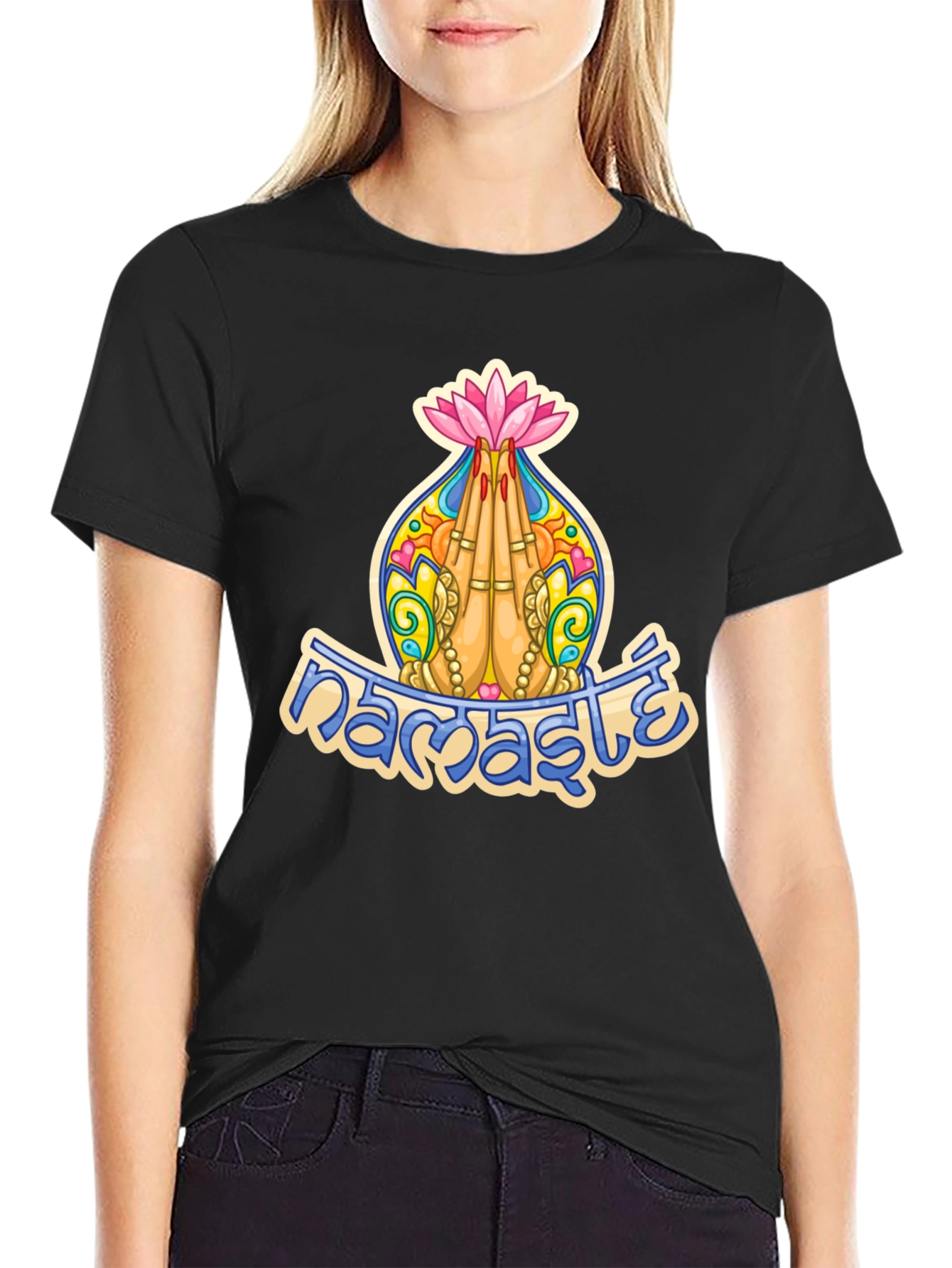 Namaste Lotus Hands Graphic T-Shirt