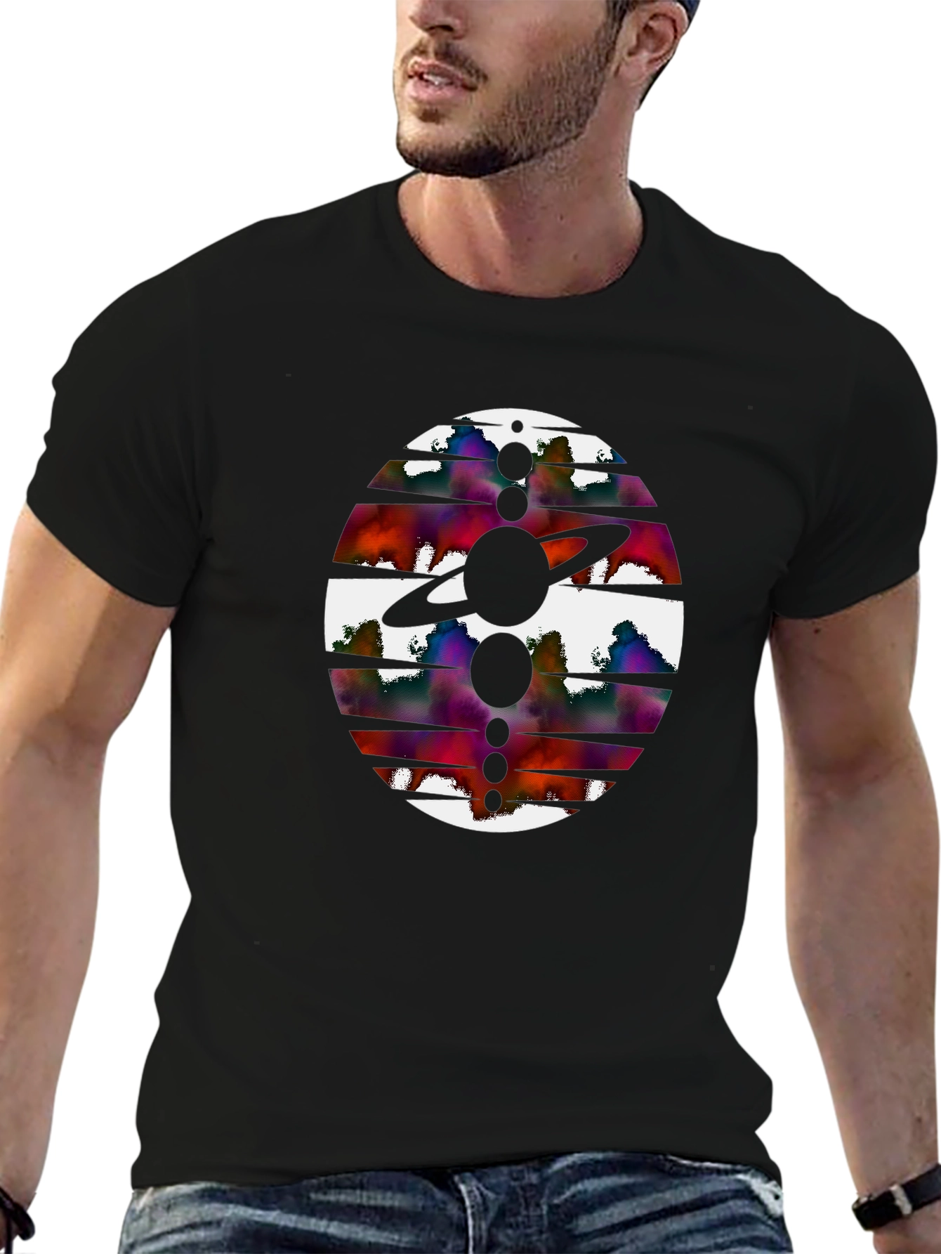 Abstract Planet Graphic Black Tee