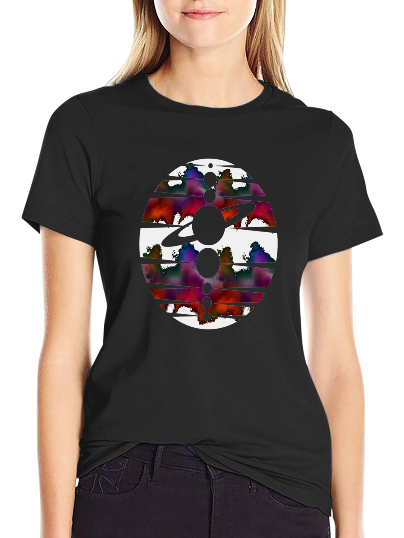 Abstract Planet Graphic Black Tee