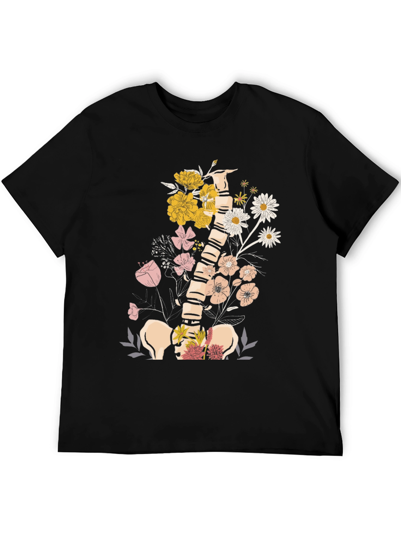 Floral Spine Graphic Tee - Unique Anatomical Design