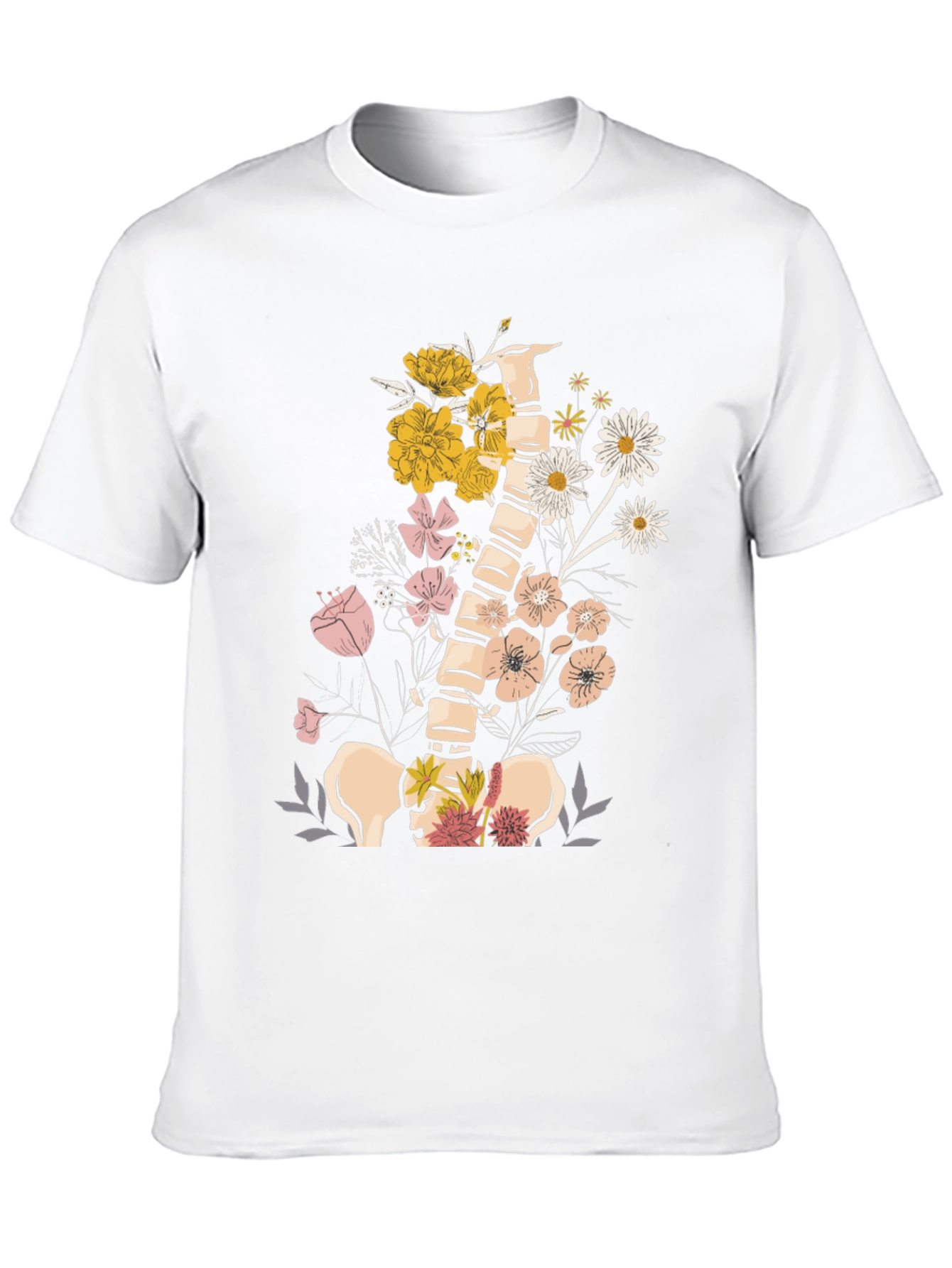 Floral Spine Graphic Tee - Unique Anatomical Design