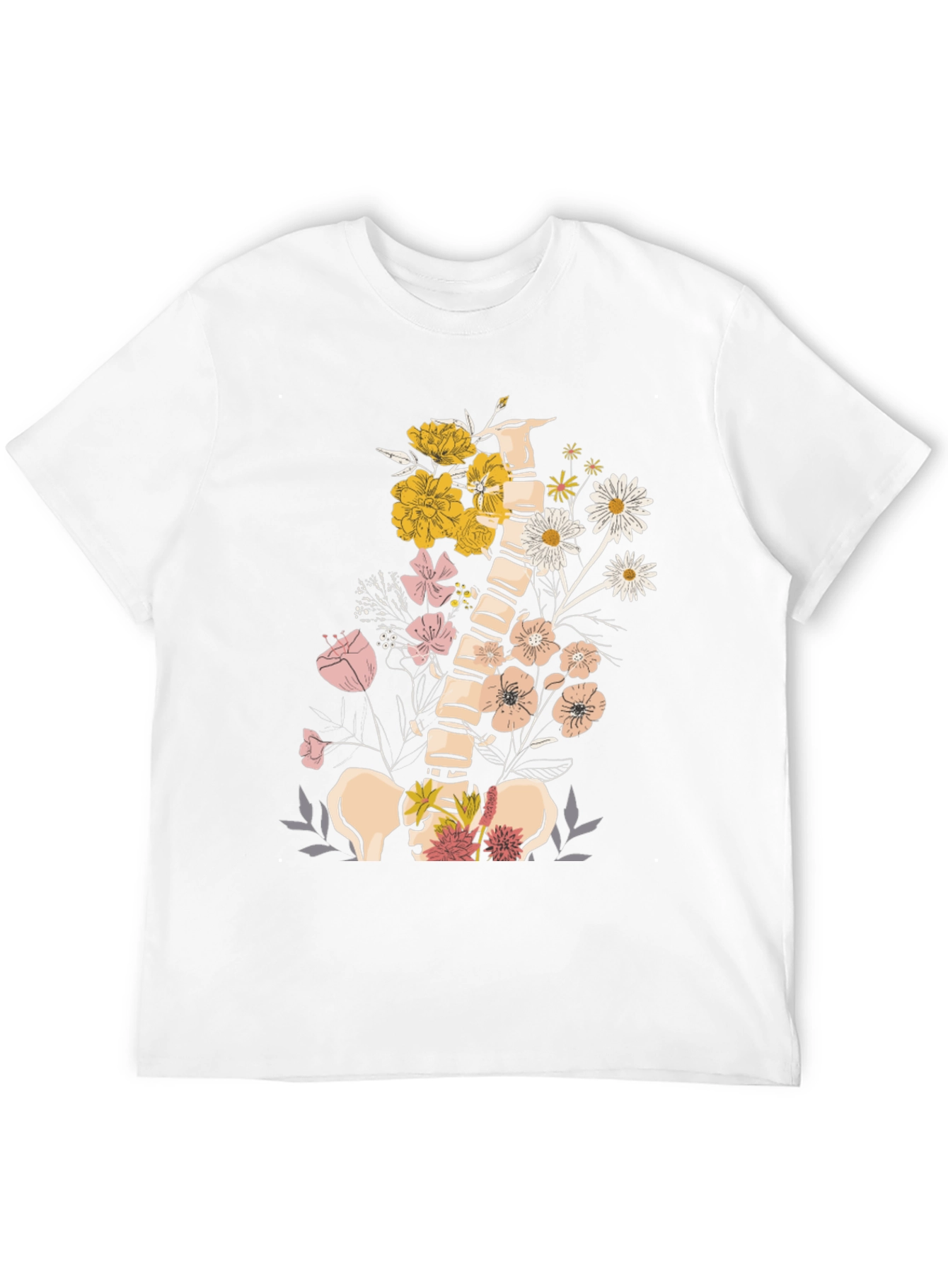 Floral Spine Graphic Tee - Unique Anatomical Design