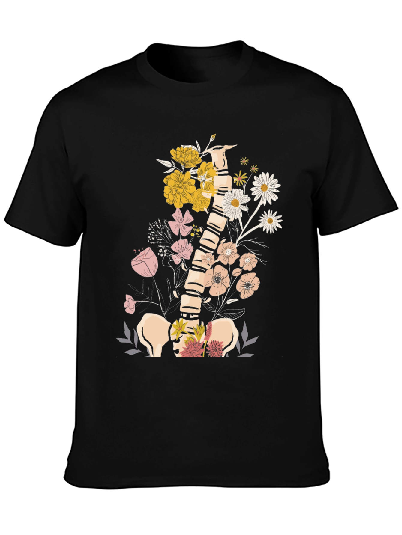 Floral Spine Graphic Tee - Unique Anatomical Design