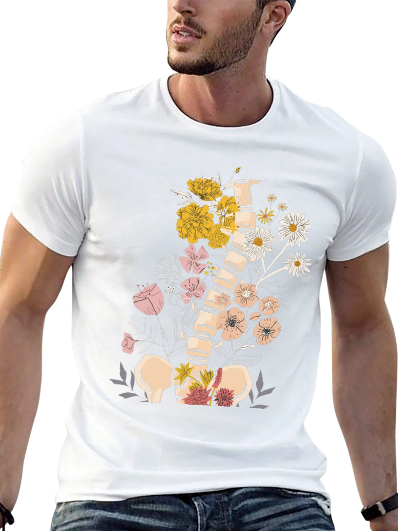 Floral Spine Graphic Tee - Unique Anatomical Design
