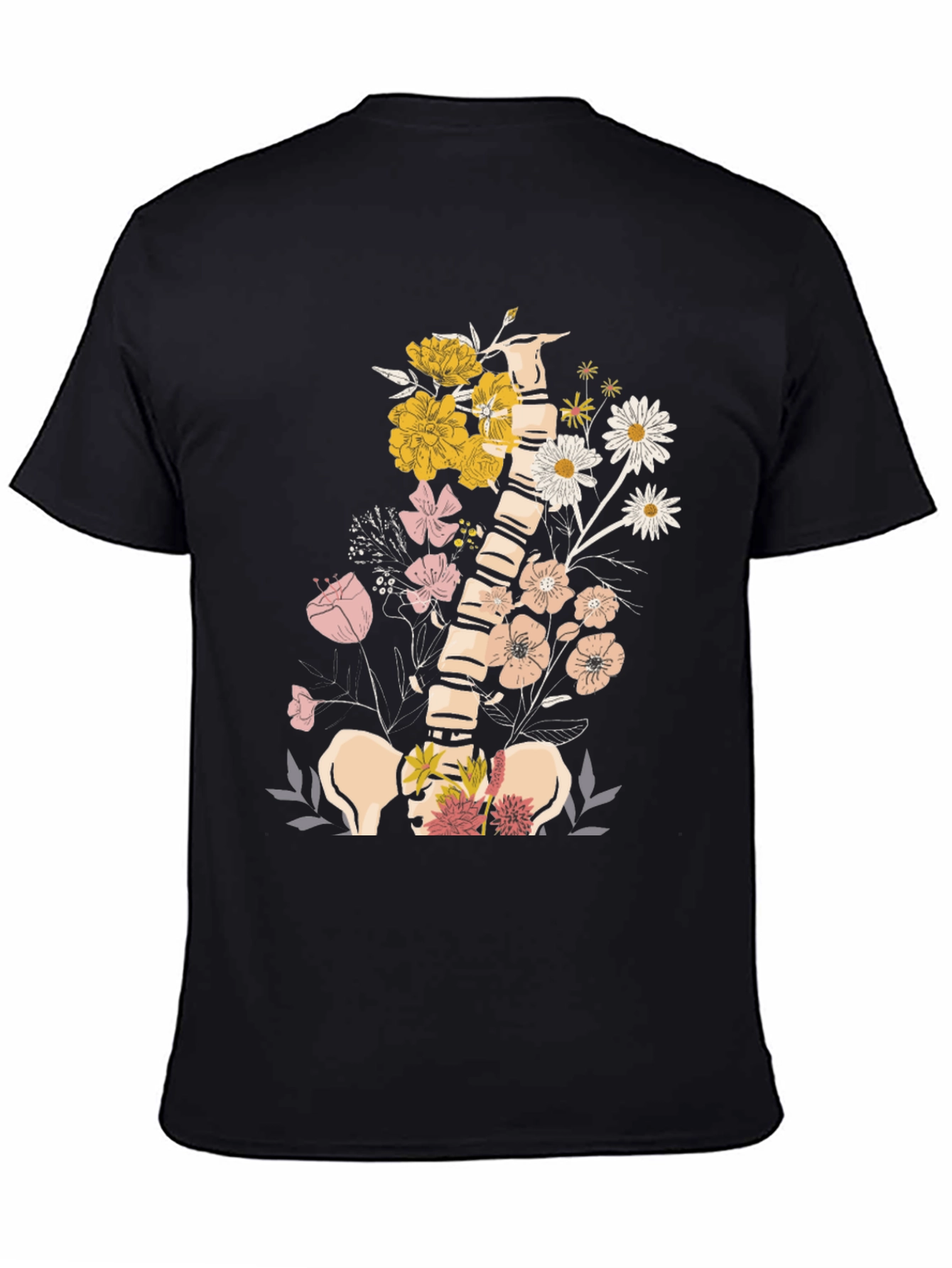 Floral Spine Graphic Tee - Unique Anatomical Design