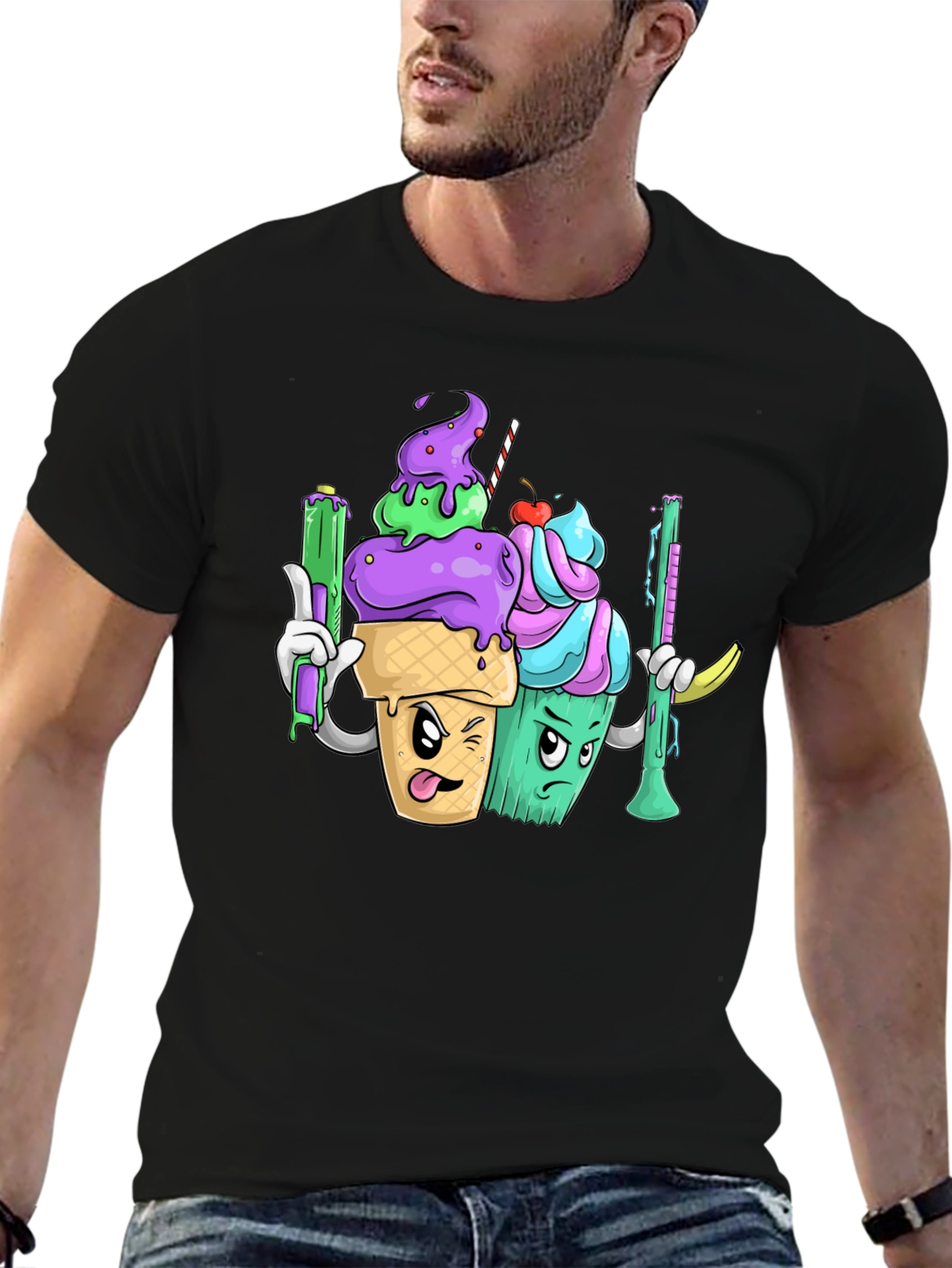 Cartoon Ice Cream Cone Graphic T-Shirt