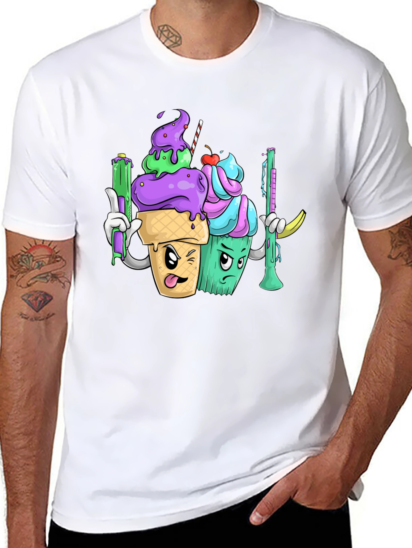 Cartoon Ice Cream Cone Graphic T-Shirt