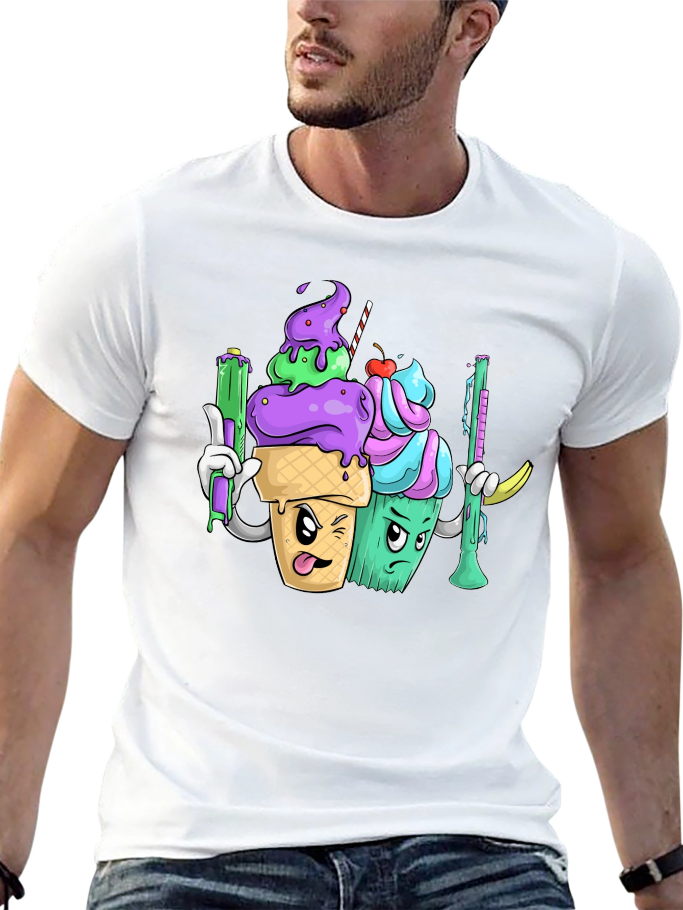 Cartoon Ice Cream Cone Graphic T-Shirt