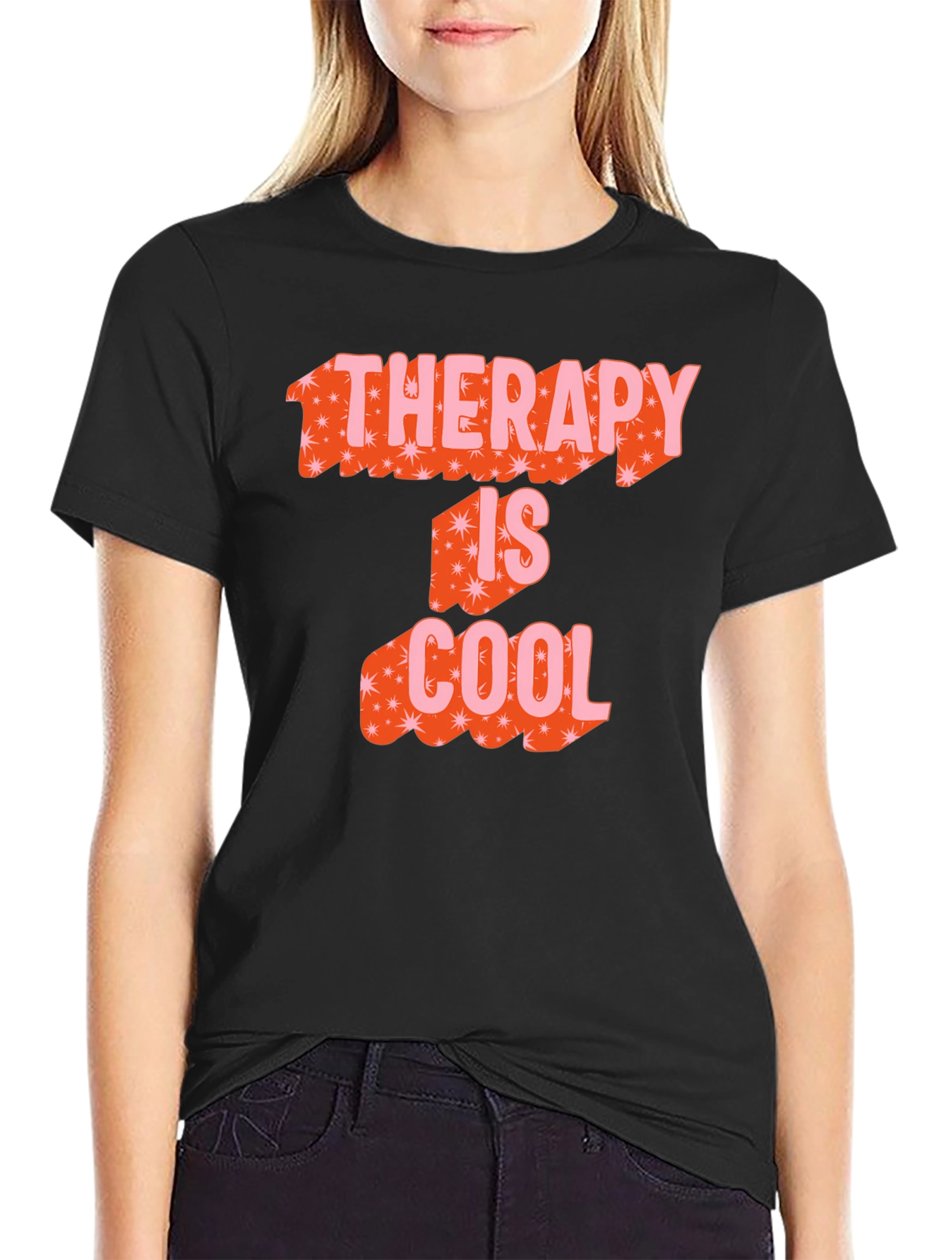 Therapy Is Cool Graphic Tee - Black